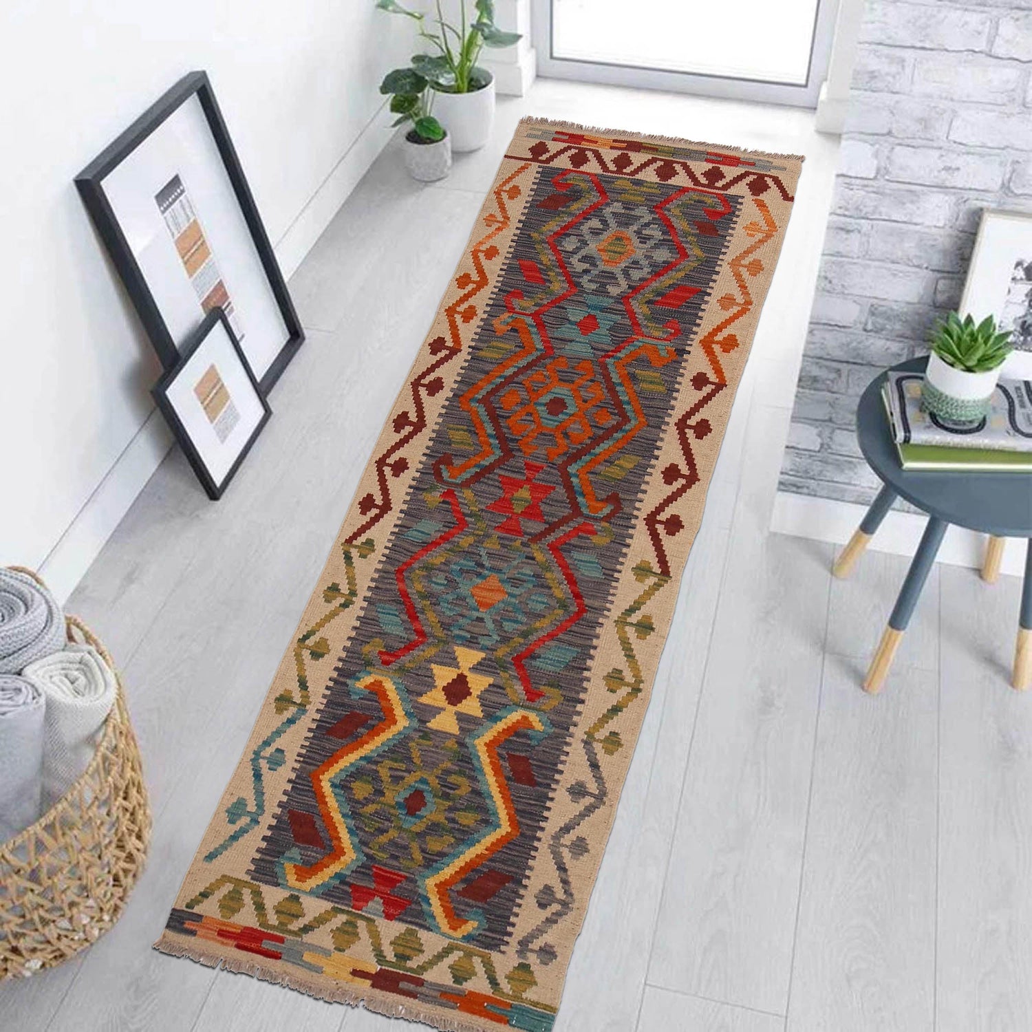 Hand Made Afghan Kilim Runner 2' 1" x 6' 5" ft / 64 x 195 cm - No. W34846