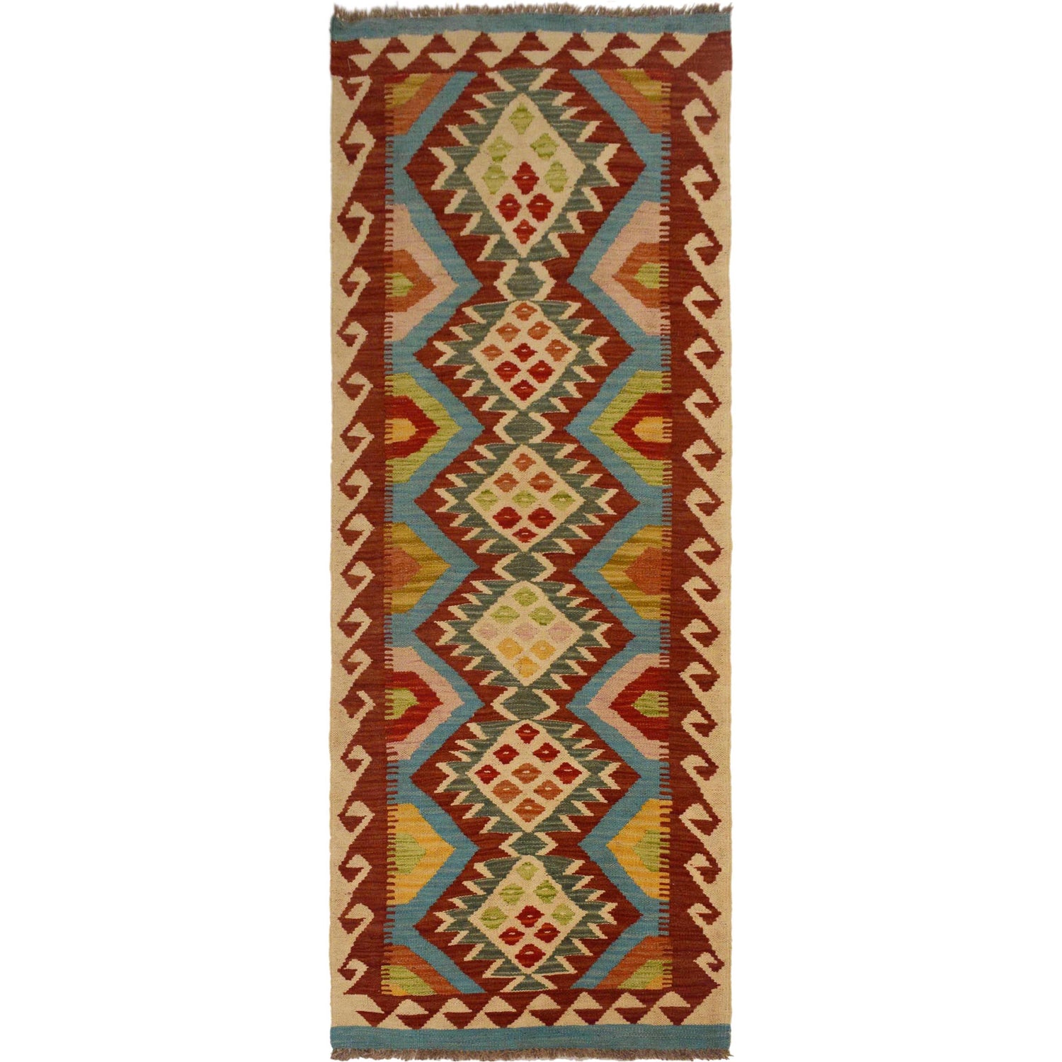 Hand Woven Wool Kelim Runner 2' 1"x 6' 4" ft / 63 x 192 cm - No. W35527