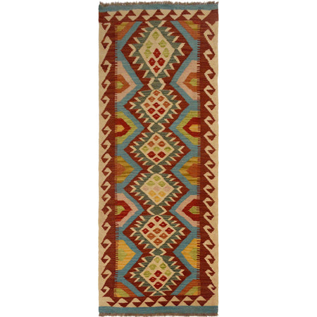 Hand Woven Wool Kelim Runner 2' 1"x 6' 4" ft / 63 x 192 cm - No. W35527