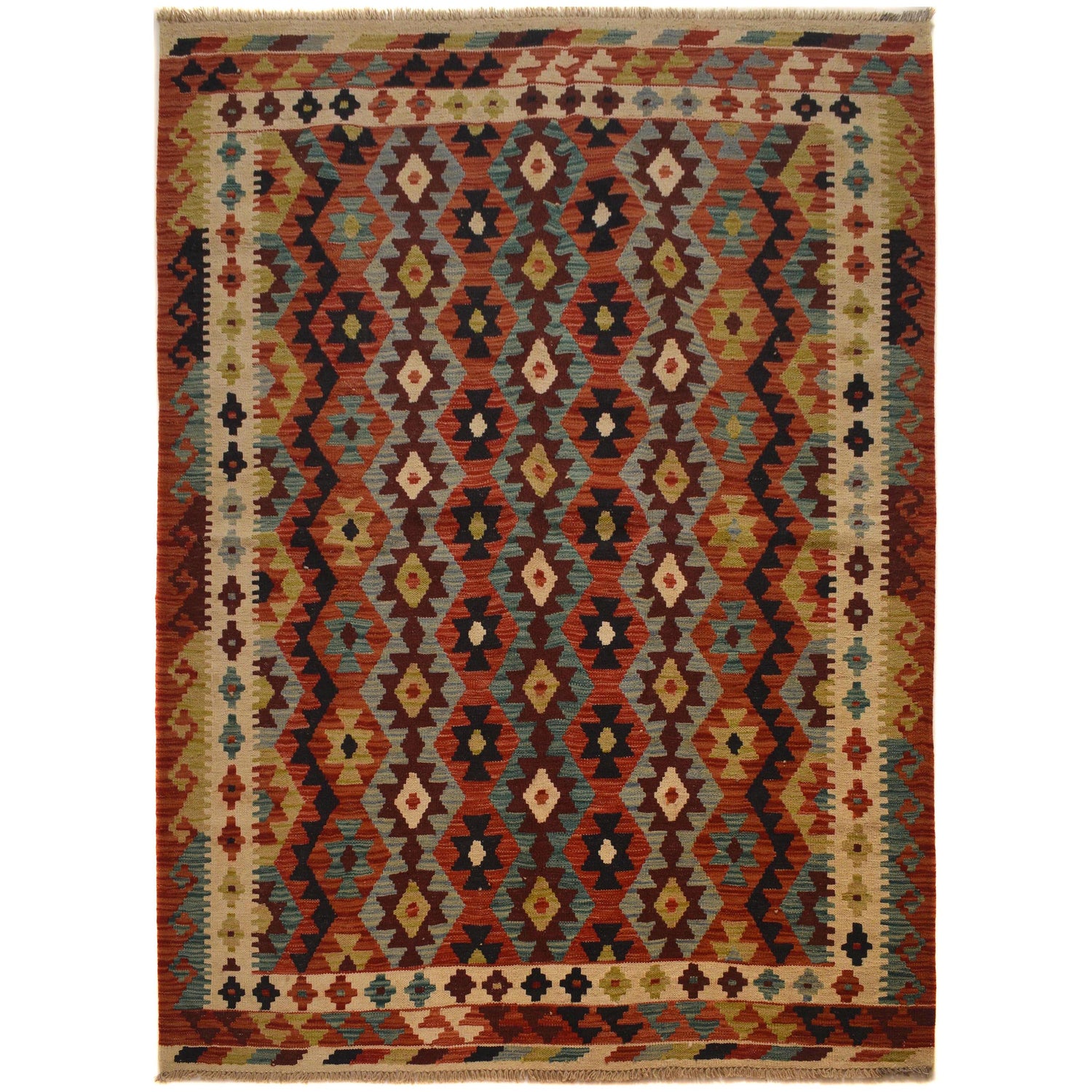 Handmade Afghan Vegetable Kilim 4' 11" x 6' 10" ft / 150 x 209 cm - No. W35531