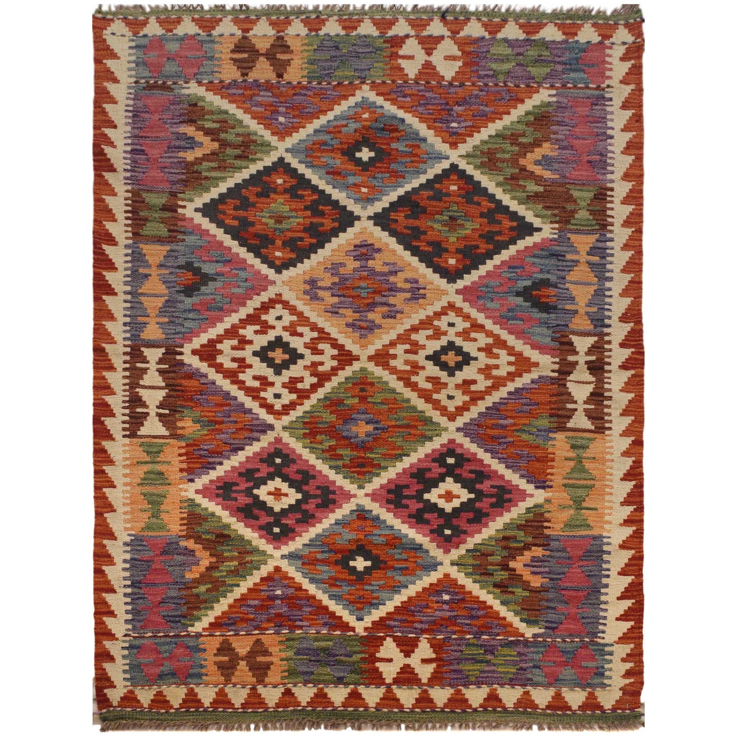 Hand Knotted Flatweave Kilim 3' 5" x 5' 4" ft / 103 x 163 cm - No. W35537