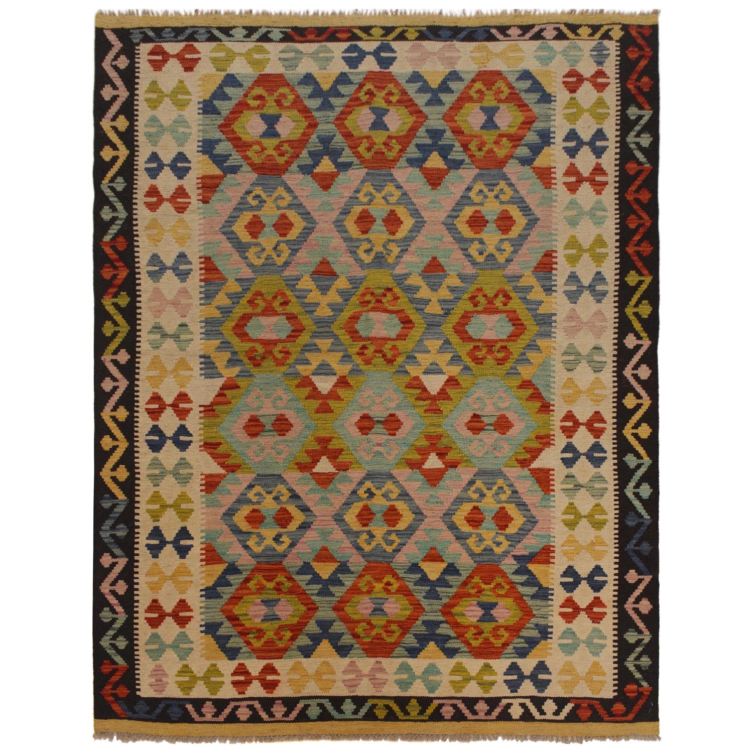 Hand Knotted Afghan Style Kilim 5' 3" x 6' 7" ft / 160 x 201 cm - No. W35540