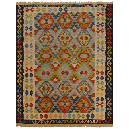 Hand Knotted Afghan Style Kilim 5' 3" x 6' 7" ft / 160 x 201 cm - No. W35540