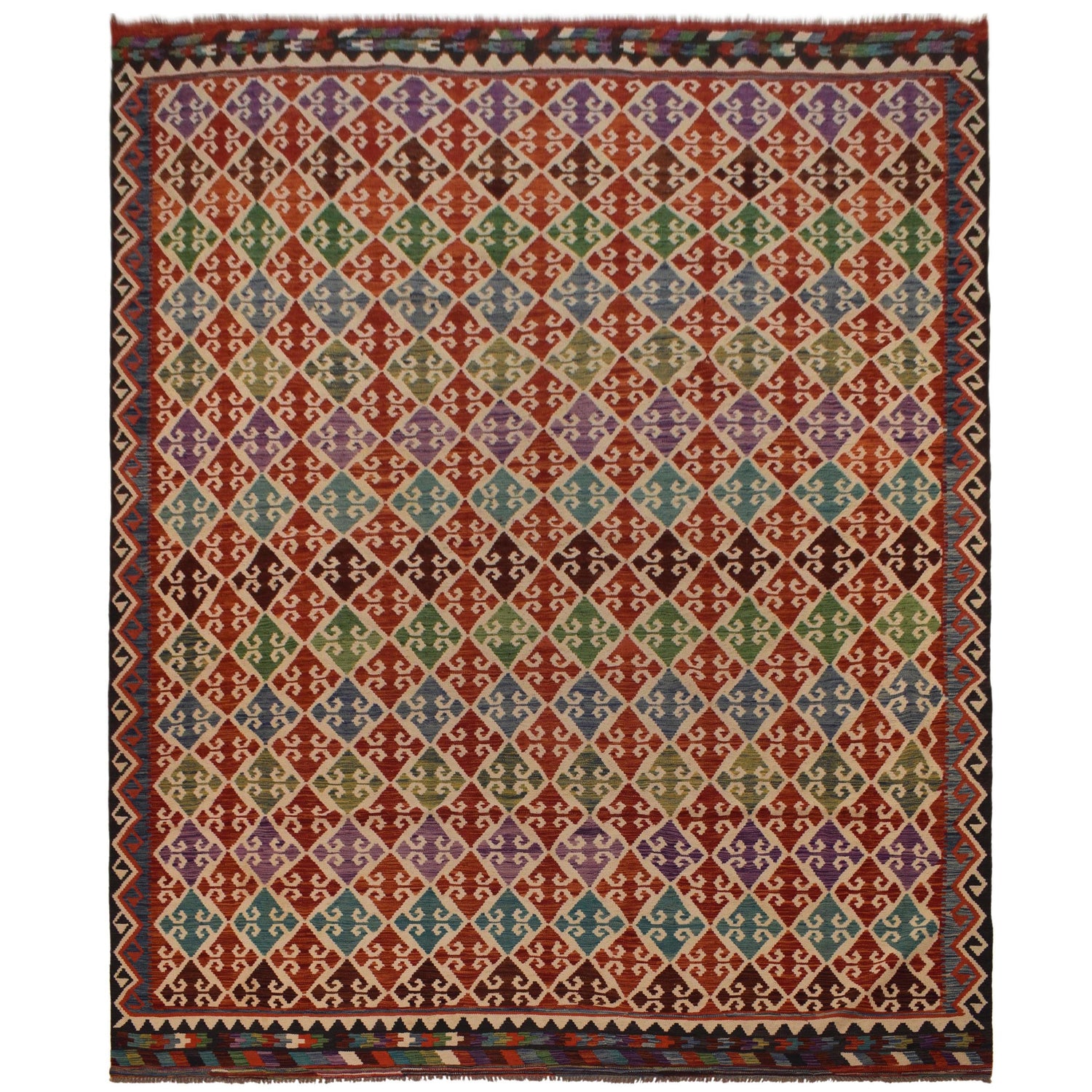 Hand Woven Wool Kelim 9' 11" x 13' 0" ft / 302 x 396 cm - No. W35577