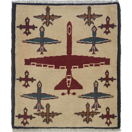 Beige Color War Rug 2' 1" x 2' 5" ft / 63 x 73 cm - No. W35582