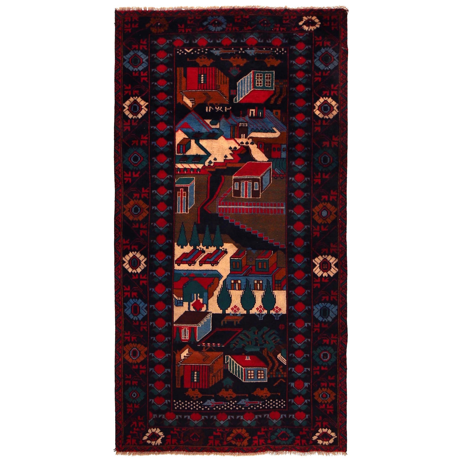 Handmade Picture Area Rug 3' 8" x 6' 9" ft / 111 x 207 cm - No. W35804