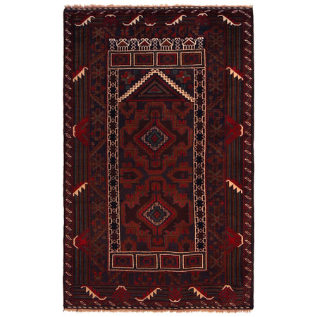 Red Color Prayer Rug 2' 10" x 4' 11" ft / 87x 150 cm -No. W35892