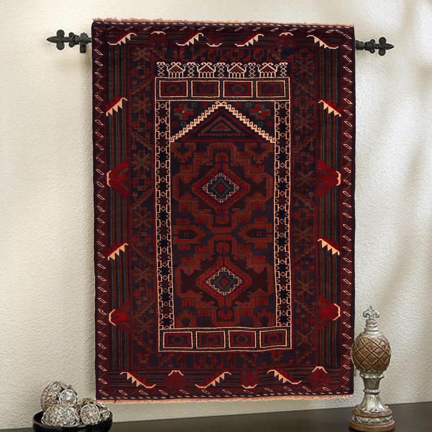 Red Color Prayer Rug 2' 10" x 4' 11" ft / 87x 150 cm -No. W35892