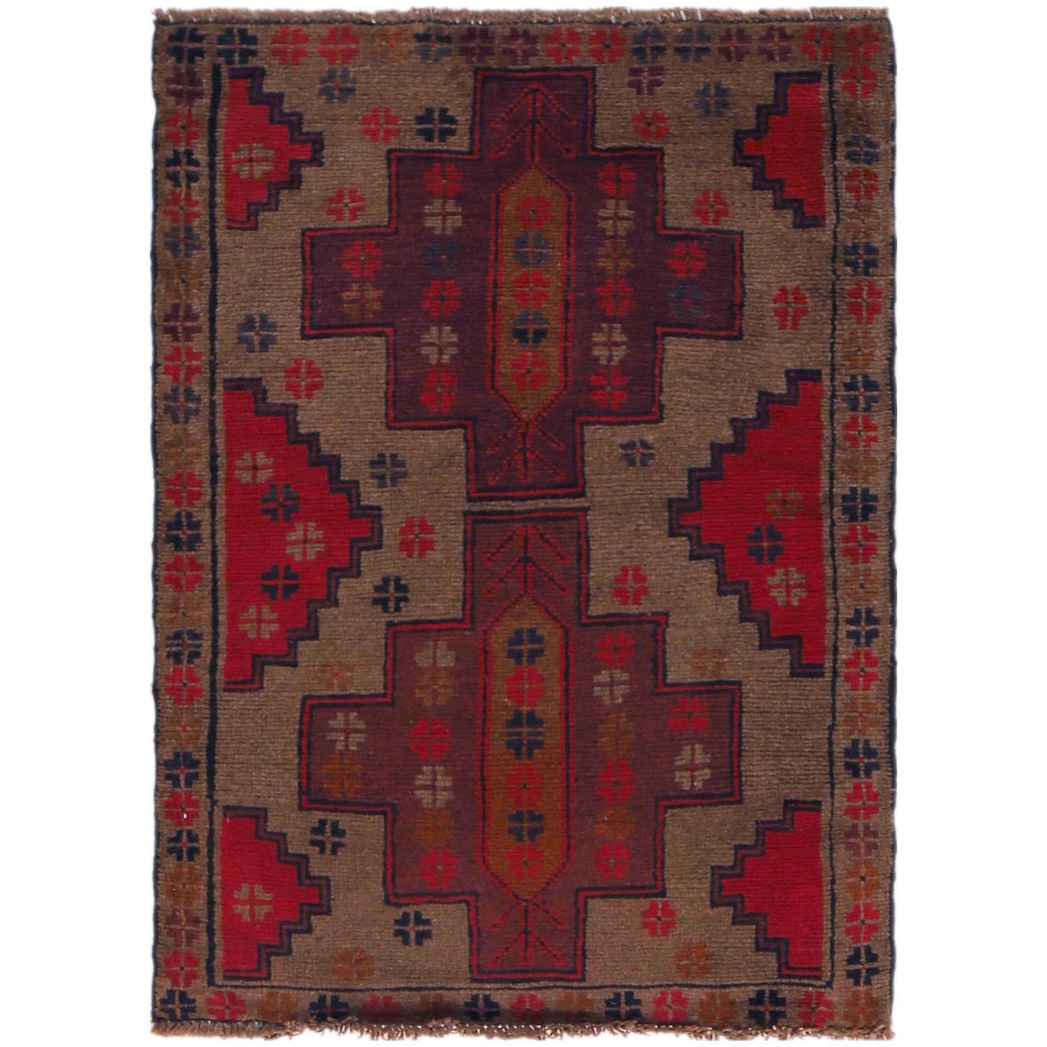 Brown Color Baluchi Rug 2' 11" x 4' 5" ft / 90 x 134 cm - No. W35901