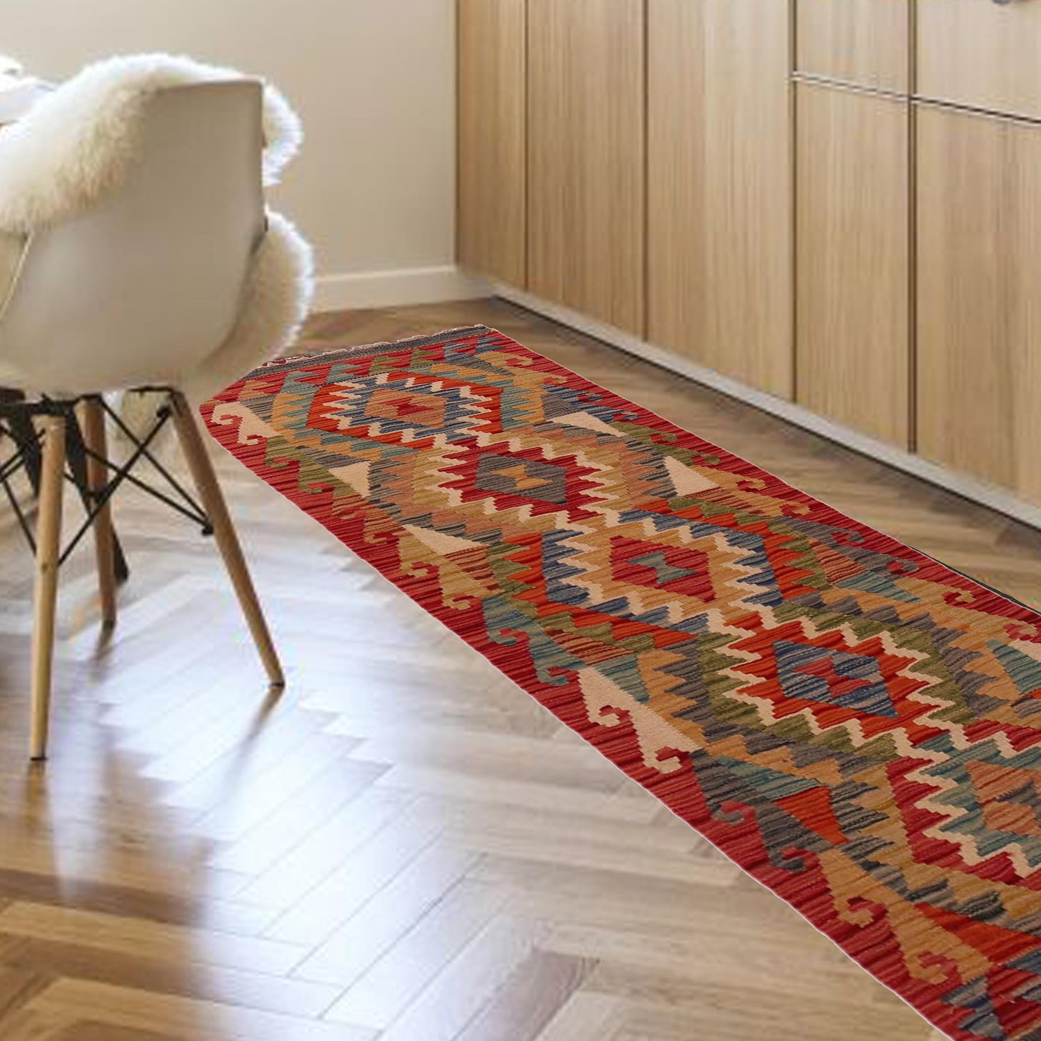 Hand Knotted Afghan Style Kilim Runner 1' 8" x 5' 1"  ft / 52 x 156 cm - No. W35938