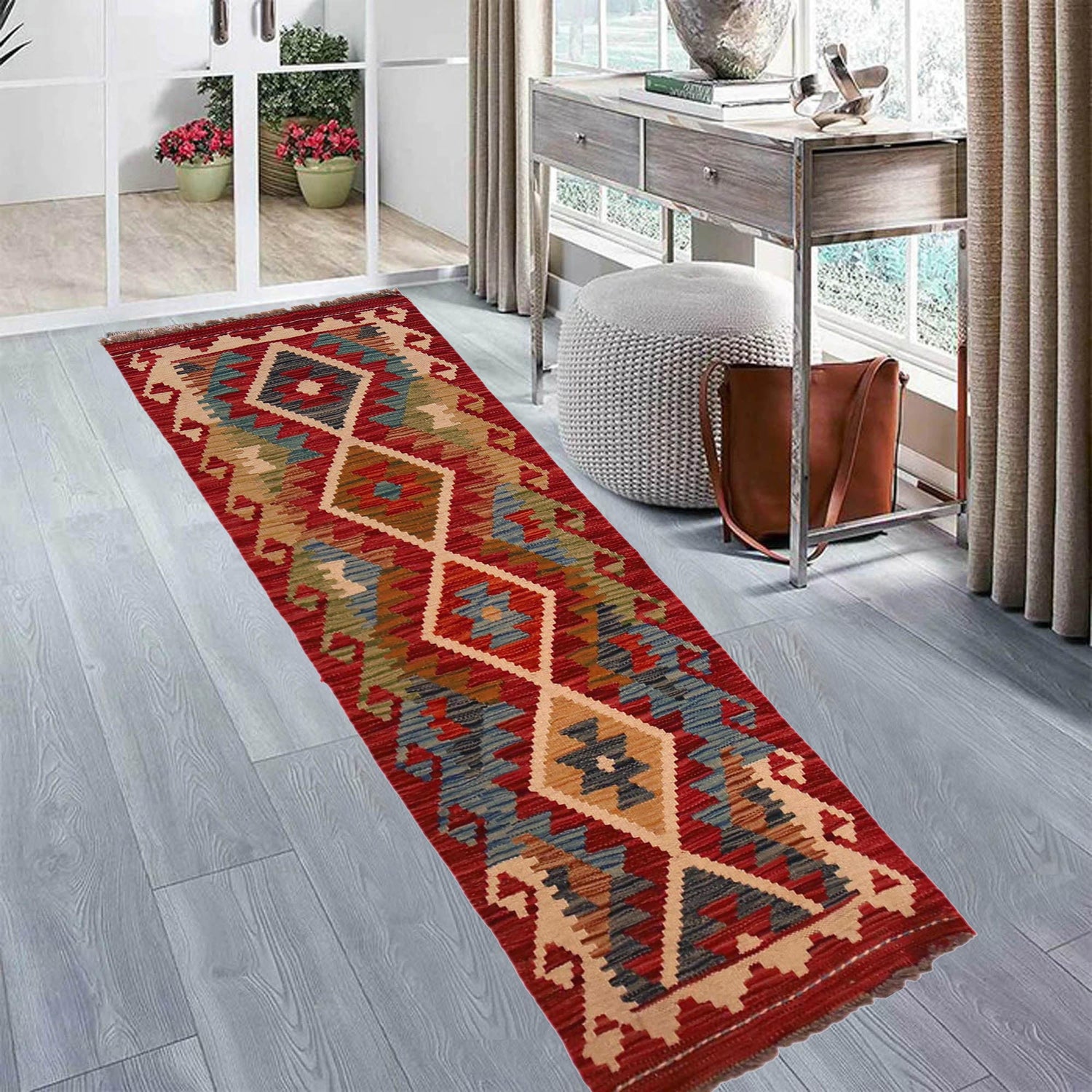 Handmade Turkish Design Wool Kilim Runner 1' 8" x 4' 10"  ft / 50 x 147 cm - No. W35942
