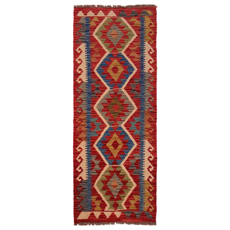 Multi Color ful Flat-Weave Wool Kilim Runner 1' 9" x 4' 9"  ft / 54 x 144 cm - No. W35949