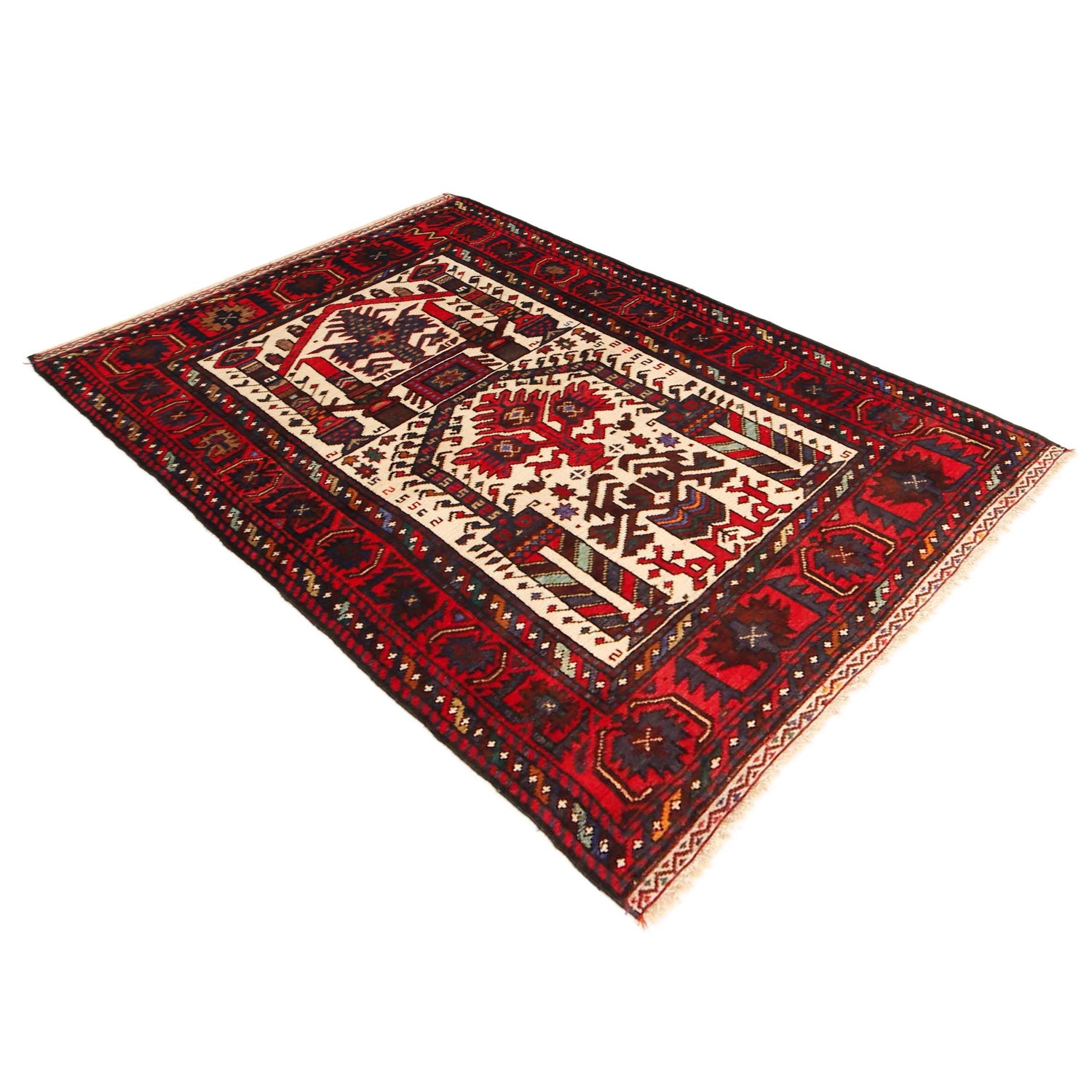 Handmade Prayer Rug 3' 2" x 4' 8" ft / 96 x 142 cm -No. W36333