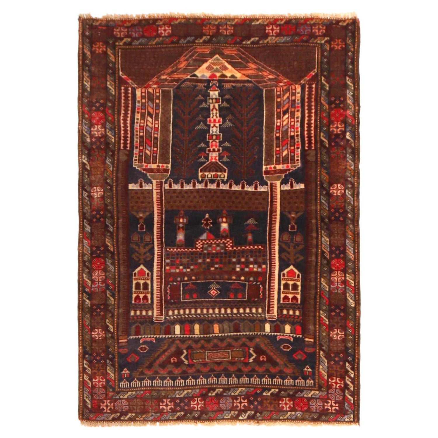 Multi Color Prayer Rug 2' 9" x 4' 3" ft / 85 x 130 cm - No. W36340