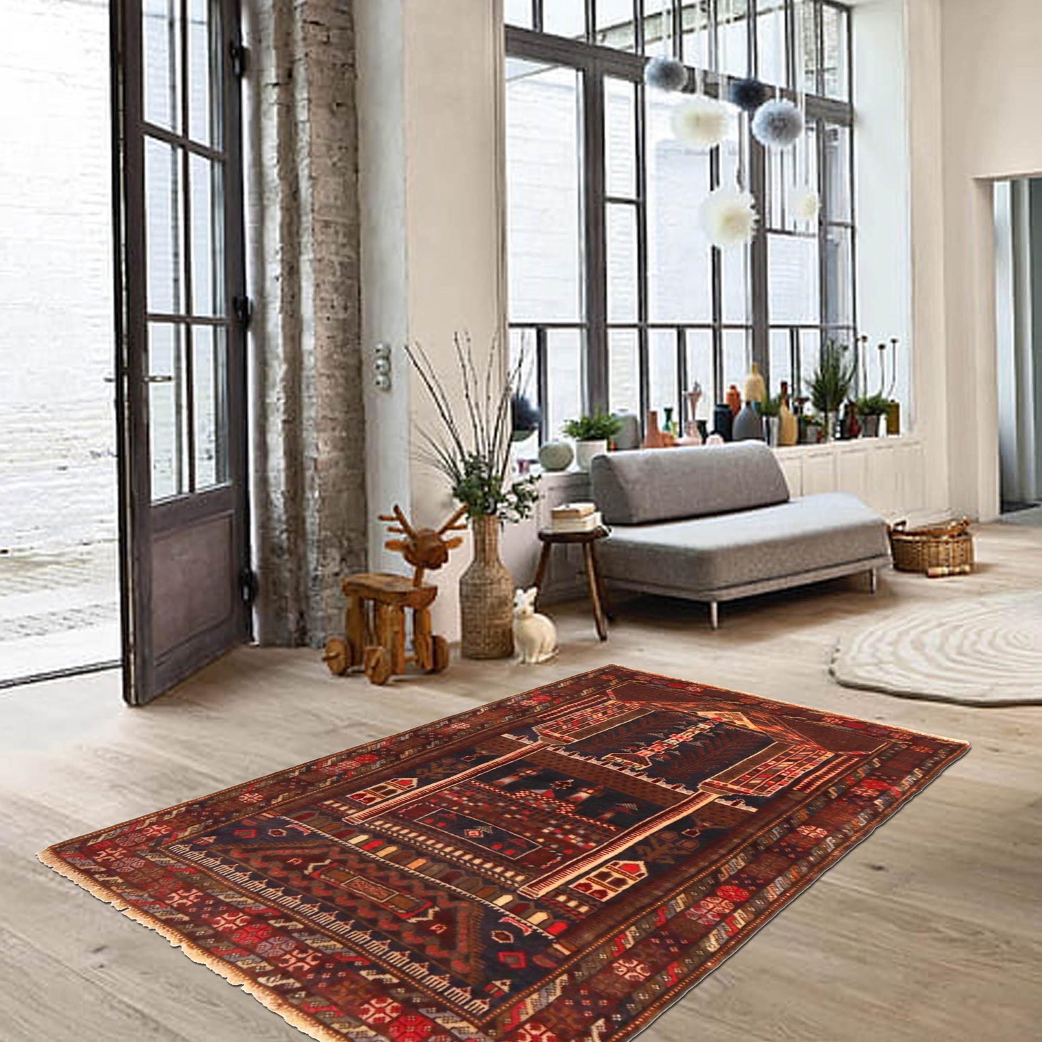 Multi Color Prayer Rug 2' 9" x 4' 3" ft / 85 x 130 cm - No. W36340