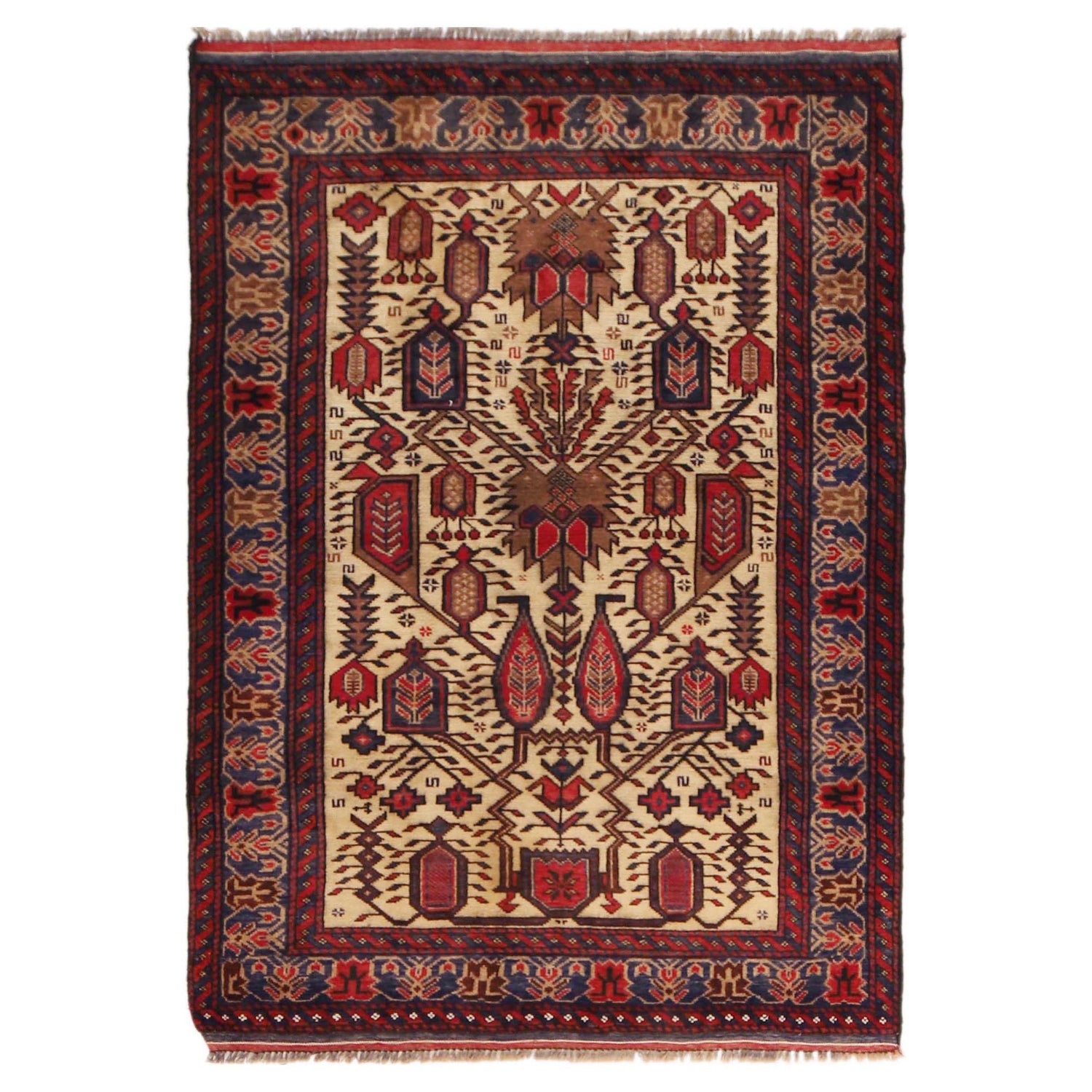 Traditional Baloch Rug 3' 2" x 4' 7" ft / 97 x 140 cm - No. W36344