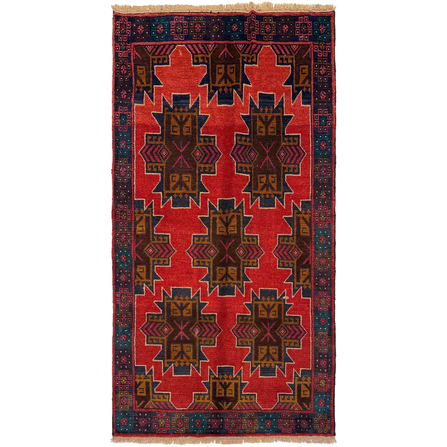 Red Color Baluchi Rug 3' 7" x 6' 6" ft / 108 x 197 cm - No. W36542