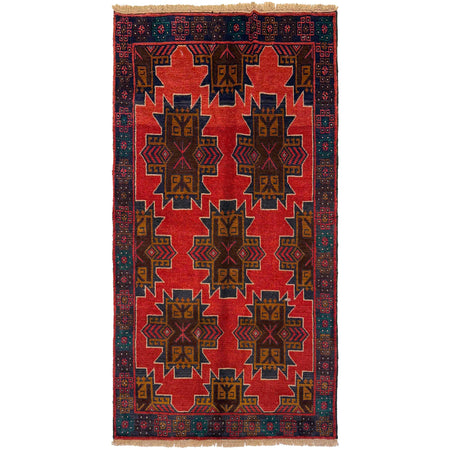 Red Color Baluchi Rug 3' 7" x 6' 6" ft / 108 x 197 cm - No. W36542