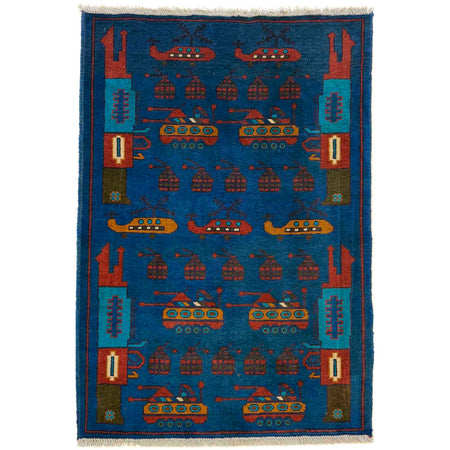 Handmade Afghan War Area Rug 2' 9" x 4' 0" ft / 83 x 123 cm - No. W36559