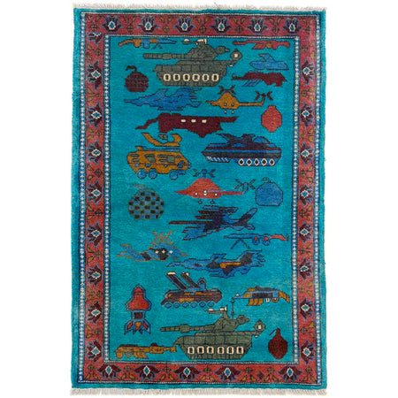 Hand-Knotted Afghan War Carpet 2' 7" x 4' 2" ft / 80 x 128 cm - No. W36562