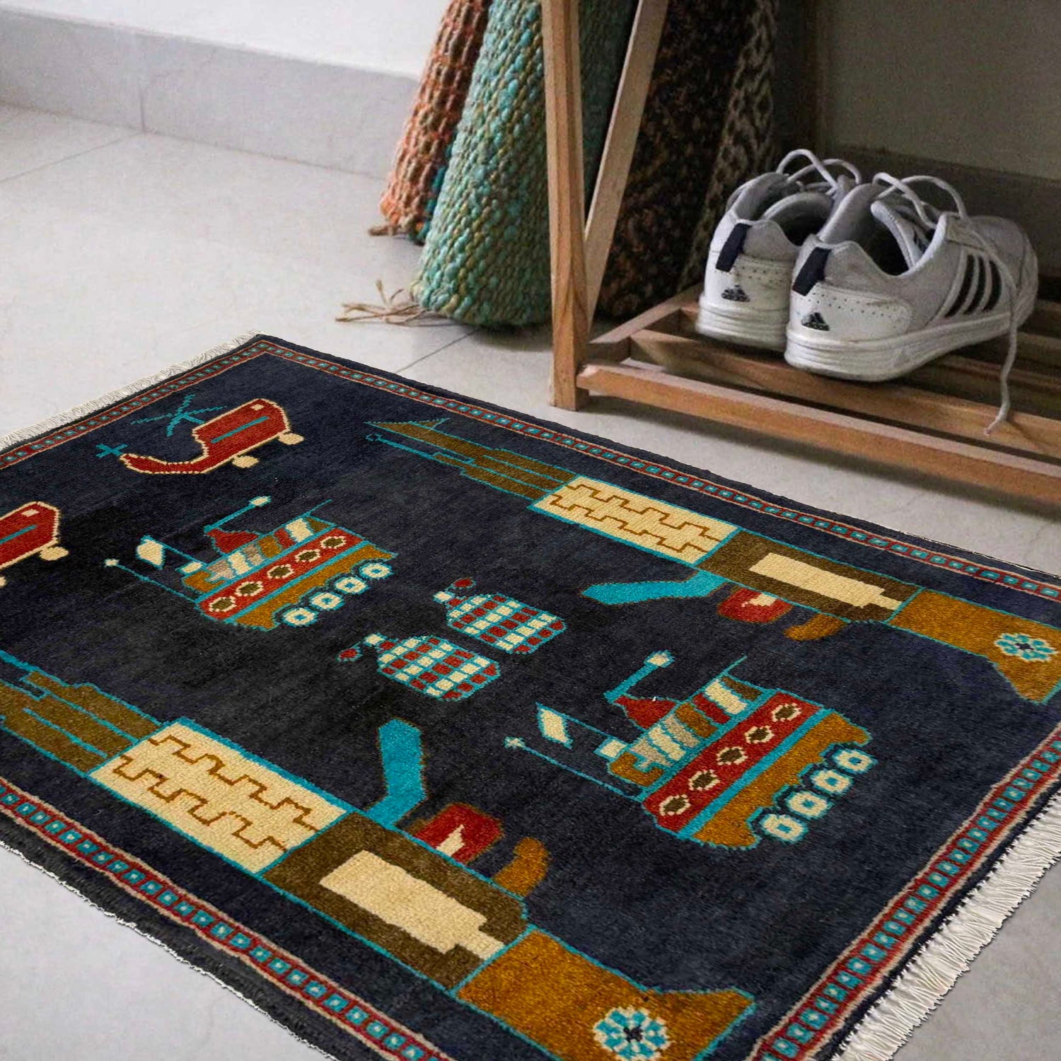 Handcrafted Afghan War Rug 2' 0" x 2' 10" ft / 61 x 87 cm - No. W36590