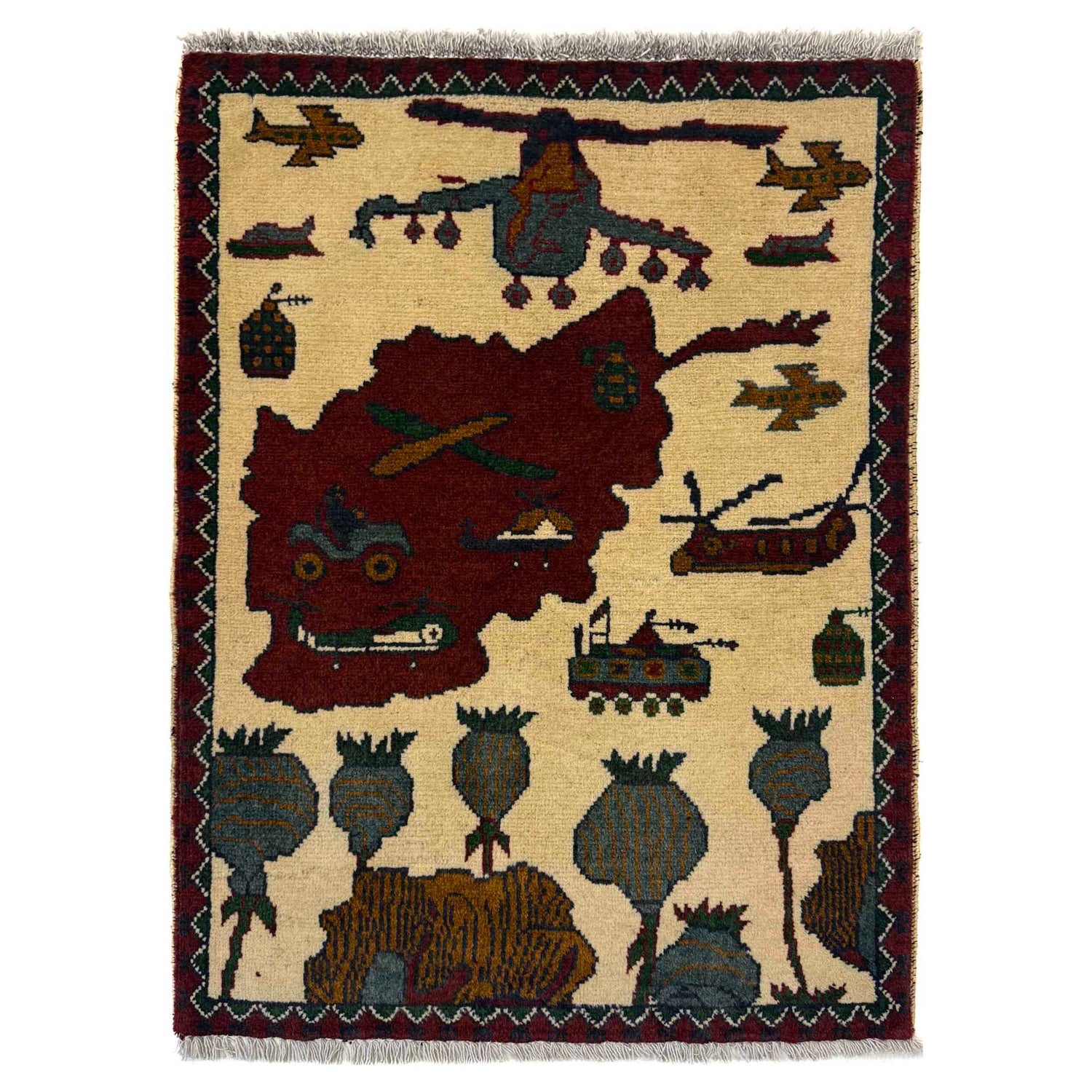 Handmade Afghan War Area Rug 2' 0" x 2' 9" ft / 62 x 83 cm - No. W36608