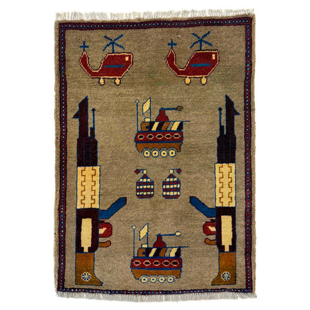 Brown Color War Rug 2' 1" x 2' 10" ft / 64 x 87 cm - No. W36609