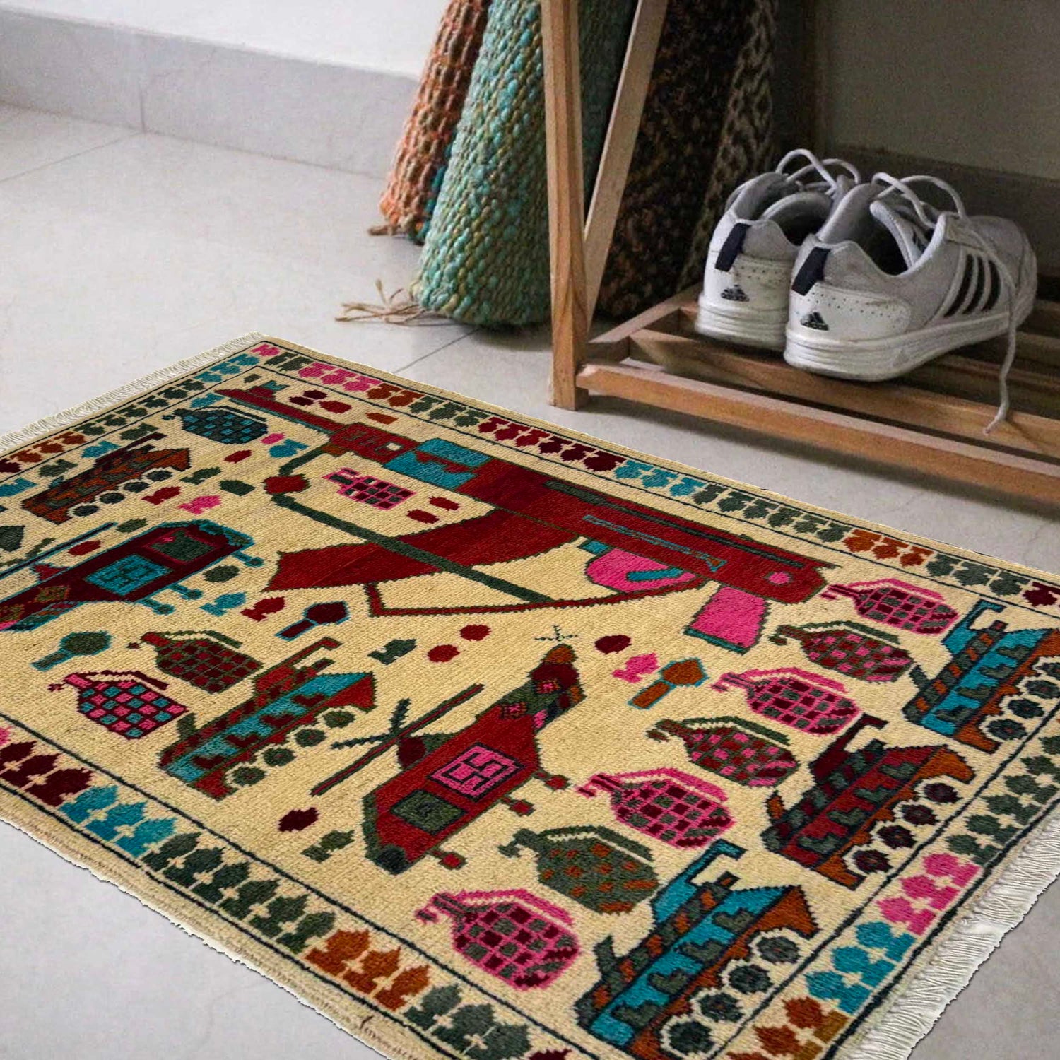 Hand-Knotted Afghan War Carpet 2' 0" x 2' 11" ft / 62 x 88 cm - No. W36610