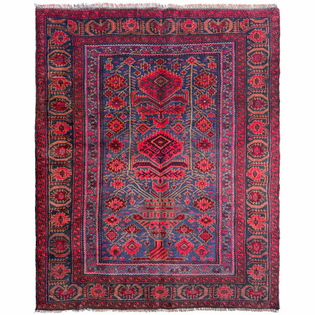 Hand Knotted Baluchi Rug 4' 0" x 4' 11" ft / 121 x 149 cm - No. W36727