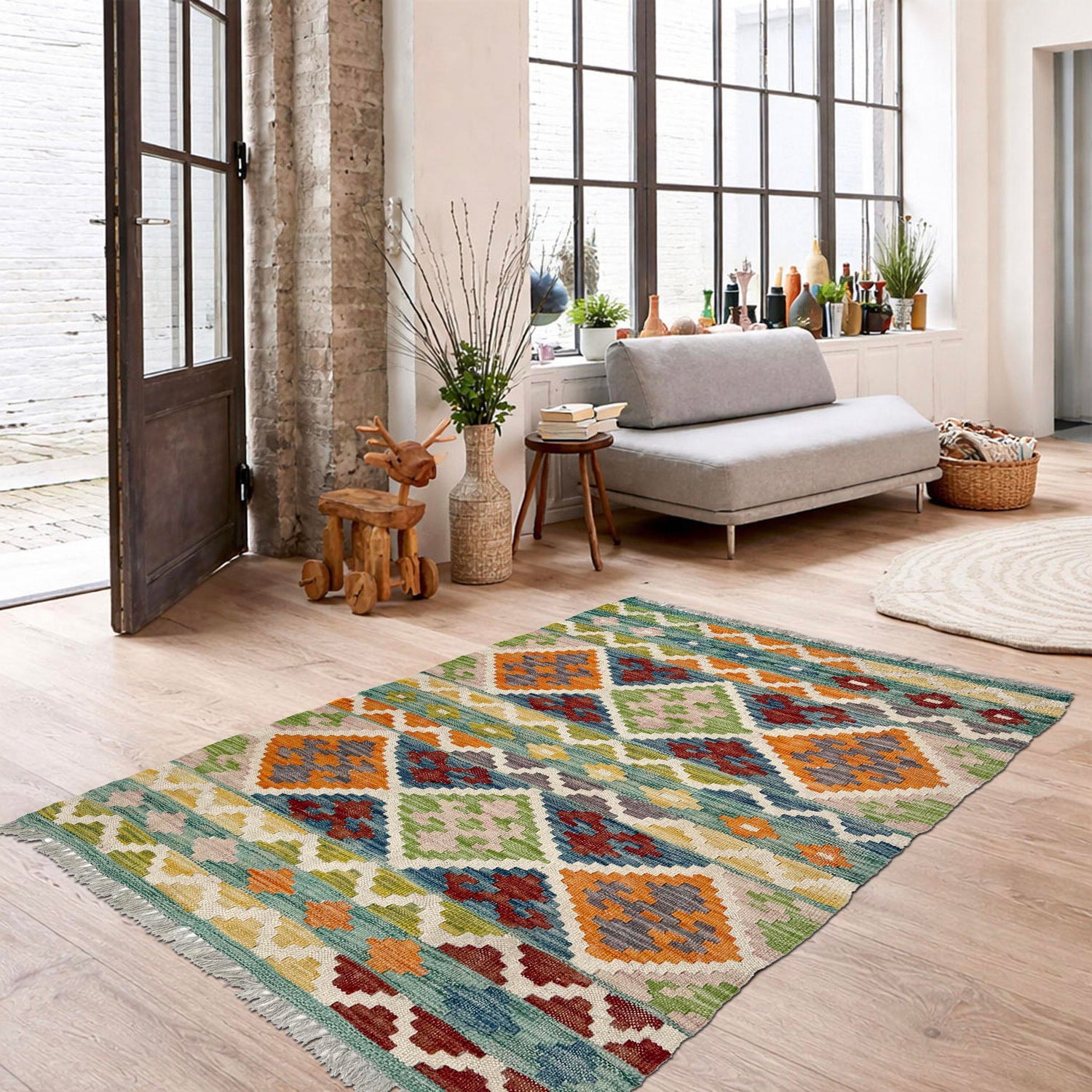 Handmade Afghan Vegetable Kilim 2' 6" x 3' 11" ft / 75 x 120 cm - No. W36743