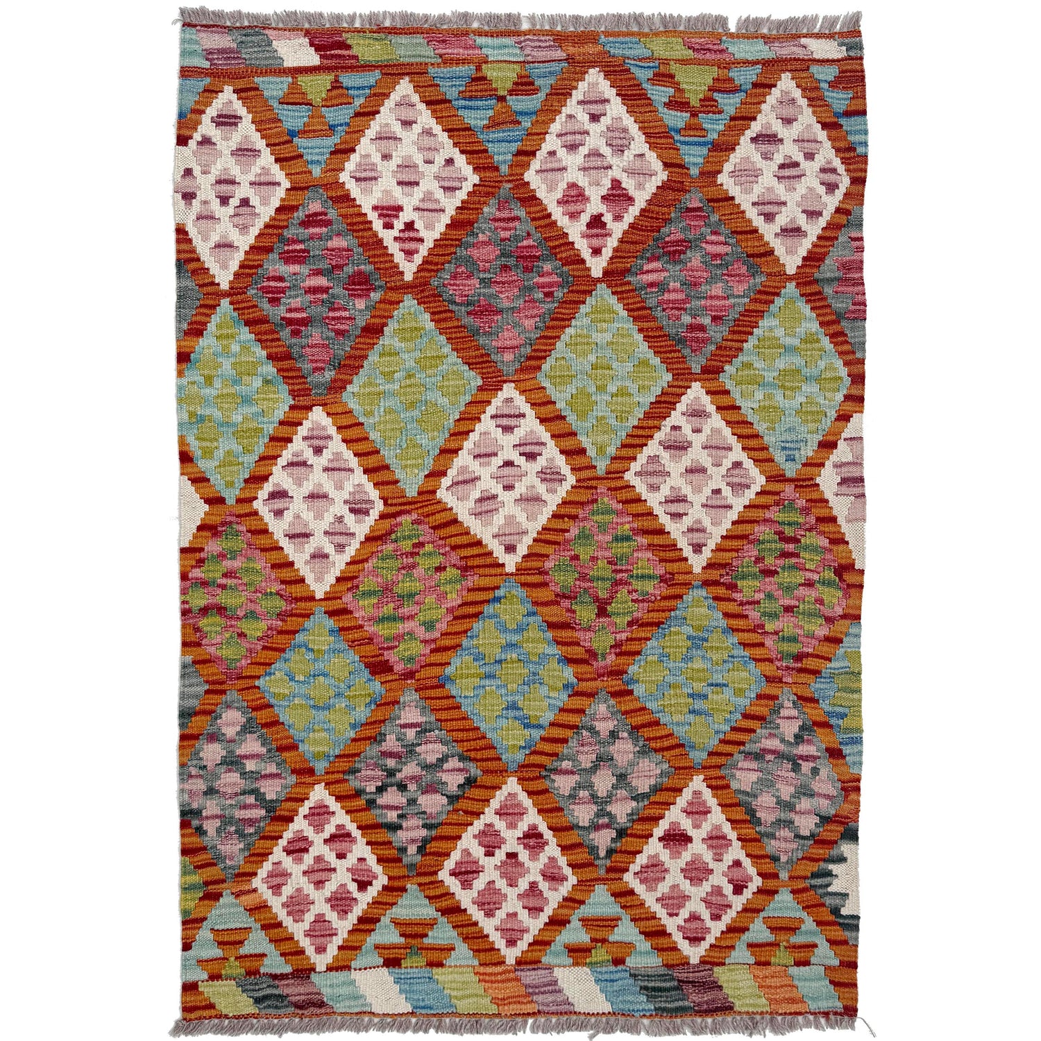 Multi Color ful Flat-Weave Wool Kilim 2' 9" x 4' 0" ft / 83 x 121 cm - No. W36774