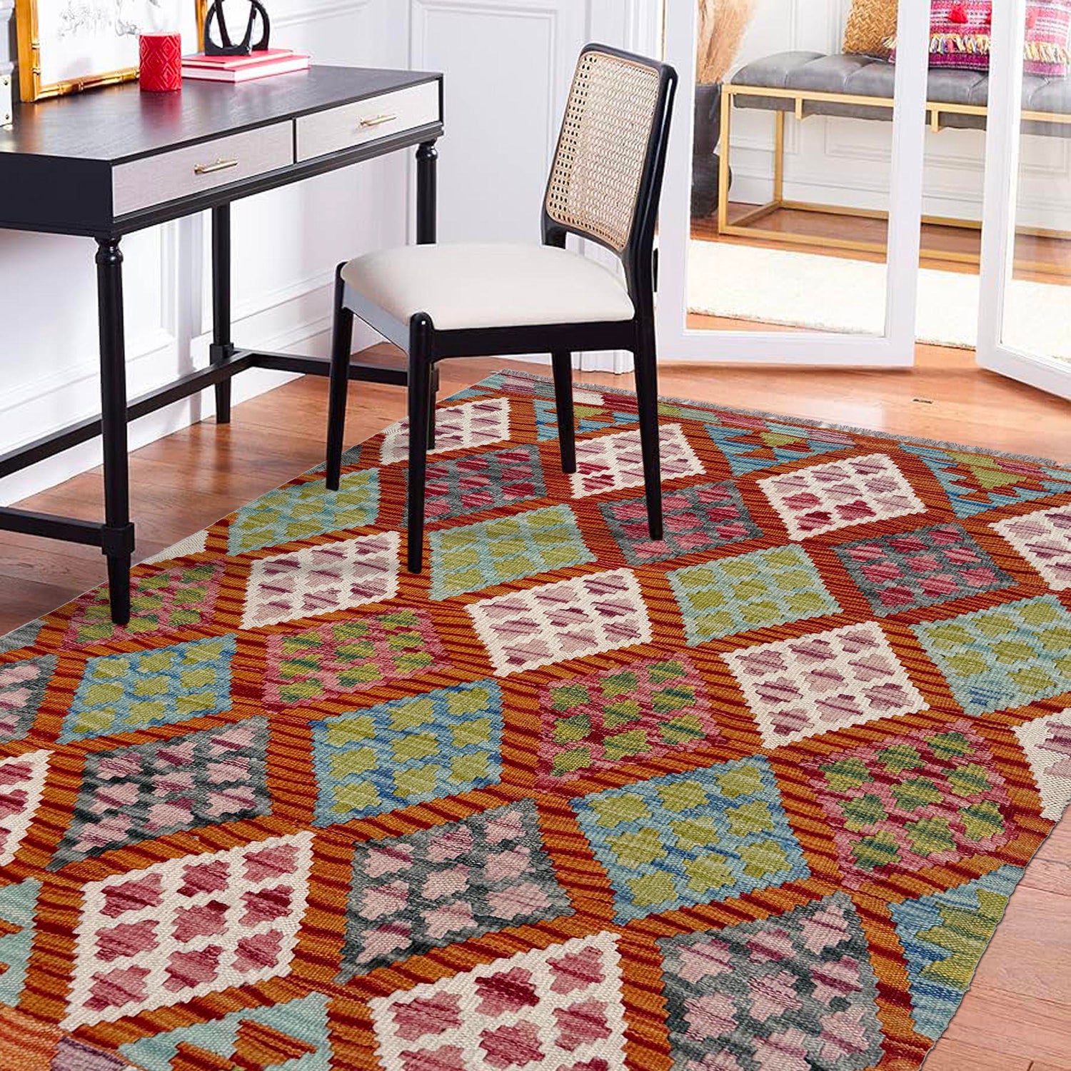 Multi Color ful Flat-Weave Wool Kilim 2' 9" x 4' 0" ft / 83 x 121 cm - No. W36774