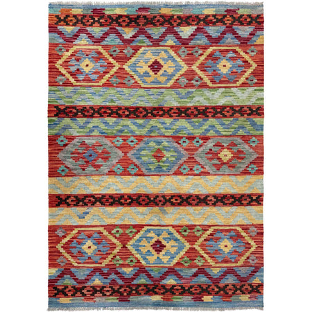 Handmade Turkish Design Wool Kilim 4' 3" x 6' 2" ft / 129 x 187 cm - No. W36802