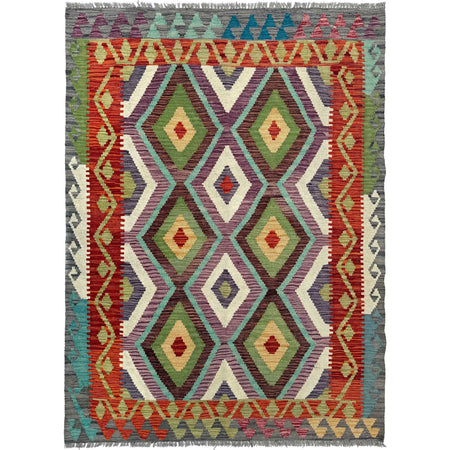 Hand Knotted Flatweave Kilim 4' 0" x 5' 8" ft / 123 x 173 cm - No. W36809