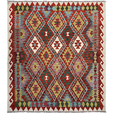 Hand Woven Wool Kelim 5' 3" x 6' 6" ft / 160 x 196 cm - No. W36812