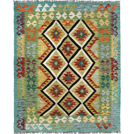 Handmade Afghan Vegetable Kilim 4' 2" x 5' 3" ft / 127 x 160 cm - No. W36813