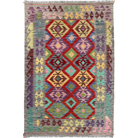 Multi Color ful Flat-Weave Wool Kilim 3' 10" x 5' 9" ft / 117 x 175 cm - No. W36816