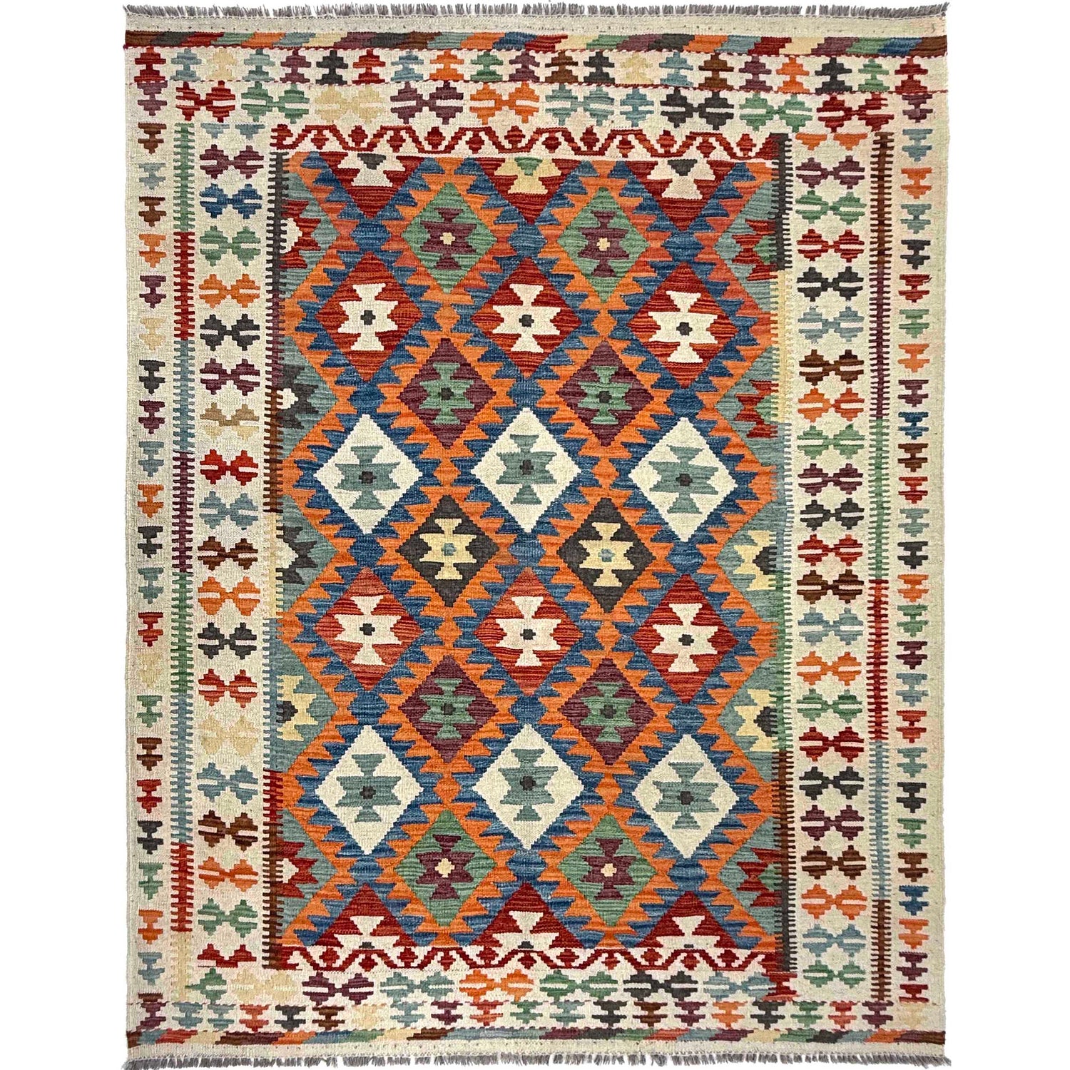 Handmade Turkish Design Wool Kilim 4' 11" x 6' 6" ft / 149 x 197 cm - No. W36820