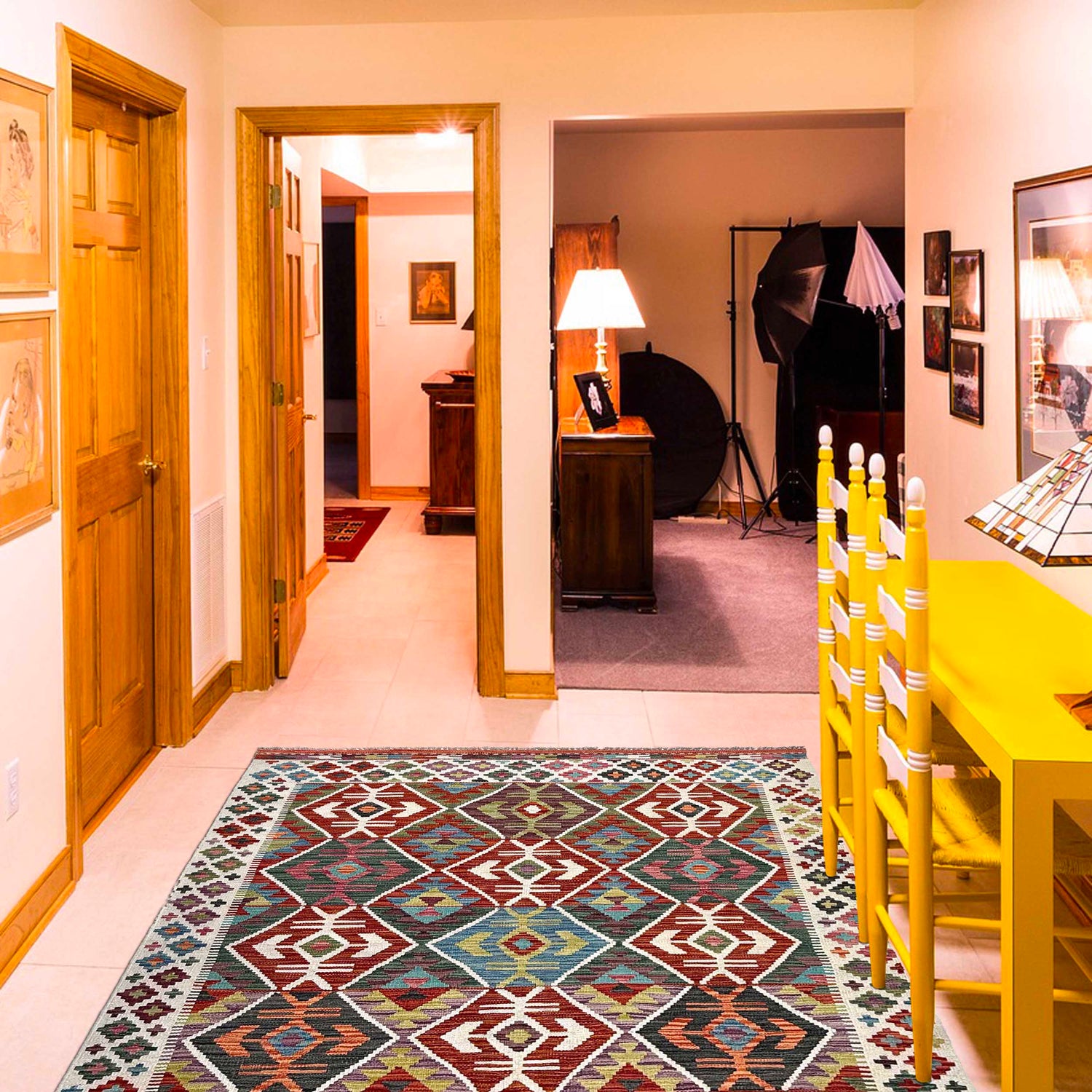 Hand Knotted Flatweave Kilim 4' 11" x 6' 9" ft / 150 x 206 cm - No. W36823