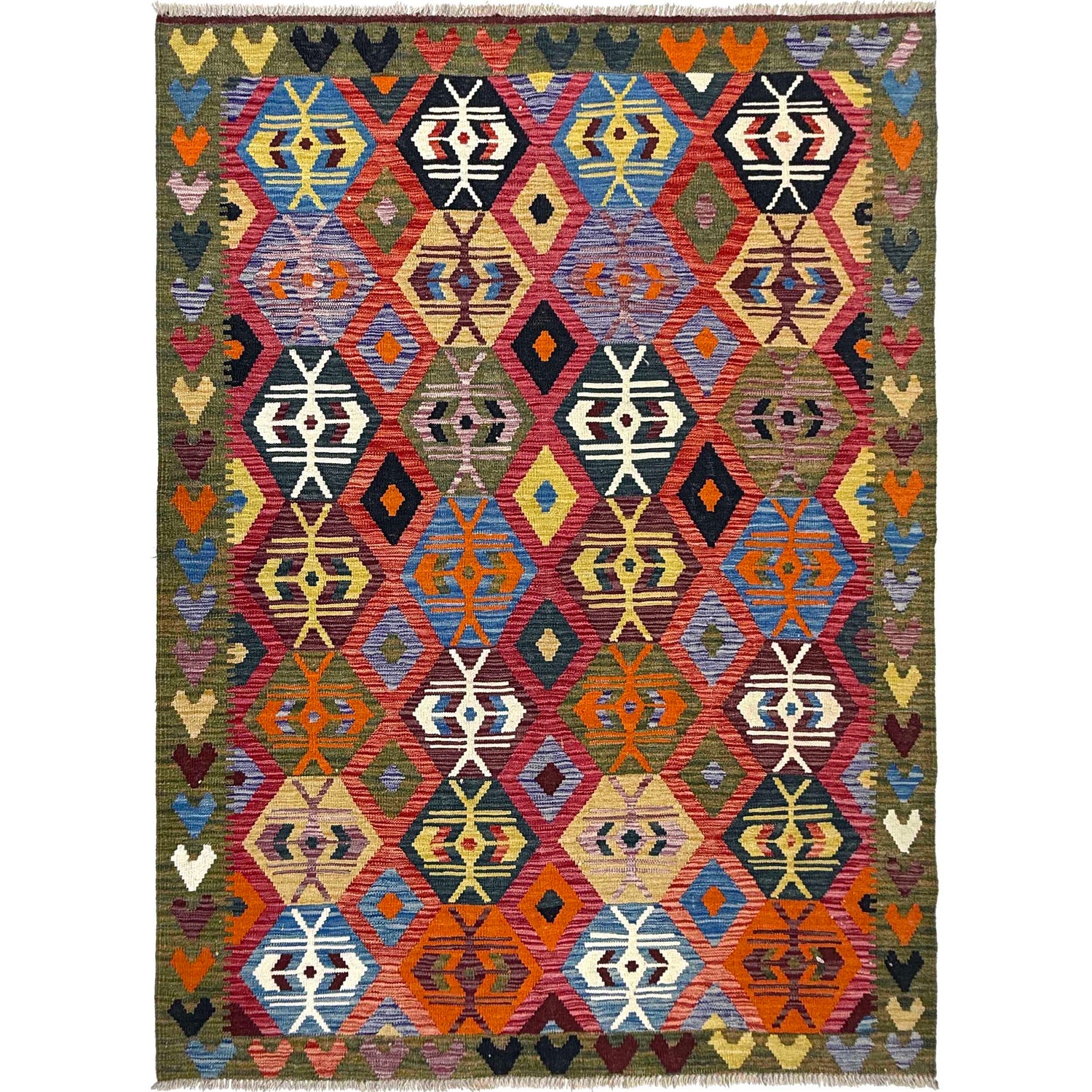 Handmade Afghan Vegetable Kilim 5' 1" x 6' 11" ft / 155 x 210 cm - No. W36824