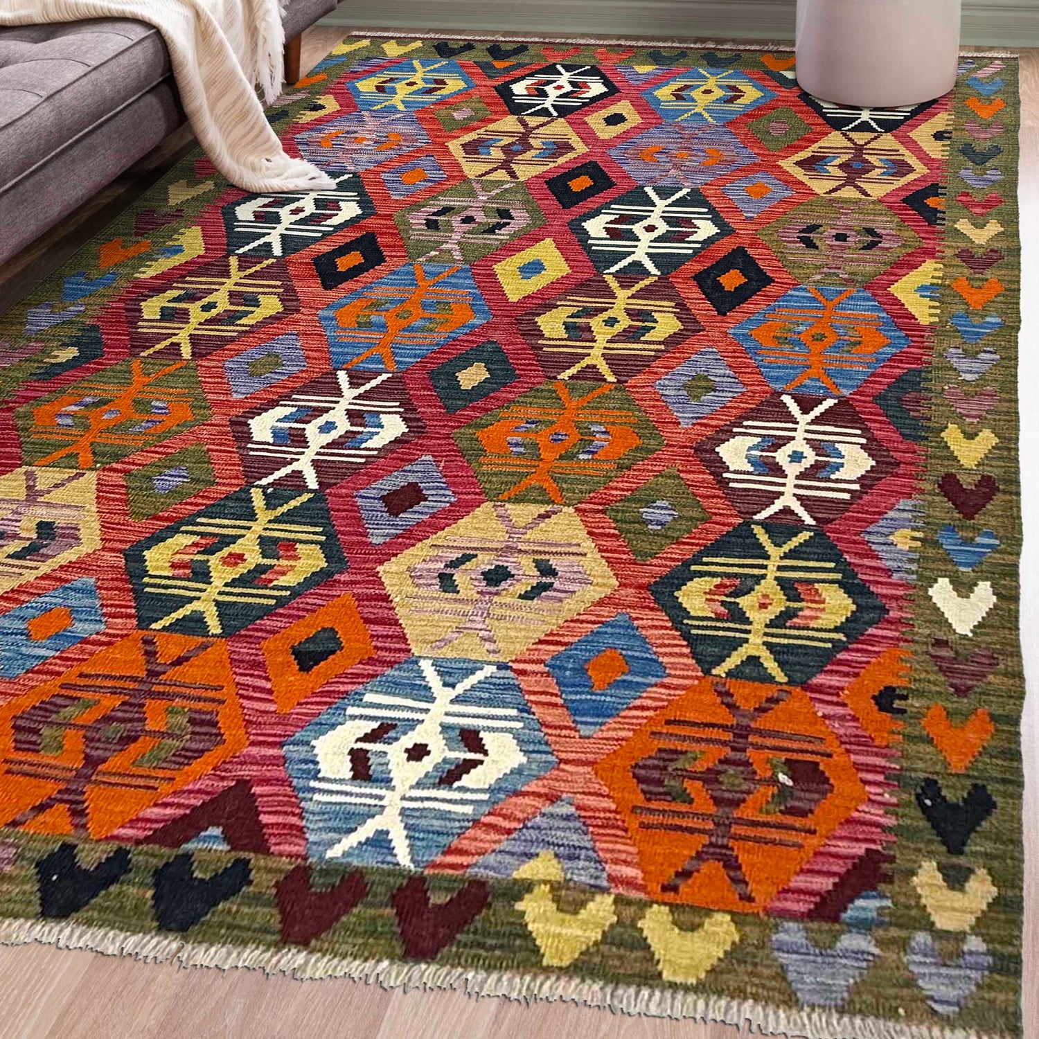 Handmade Afghan Vegetable Kilim 5' 1" x 6' 11" ft / 155 x 210 cm - No. W36824