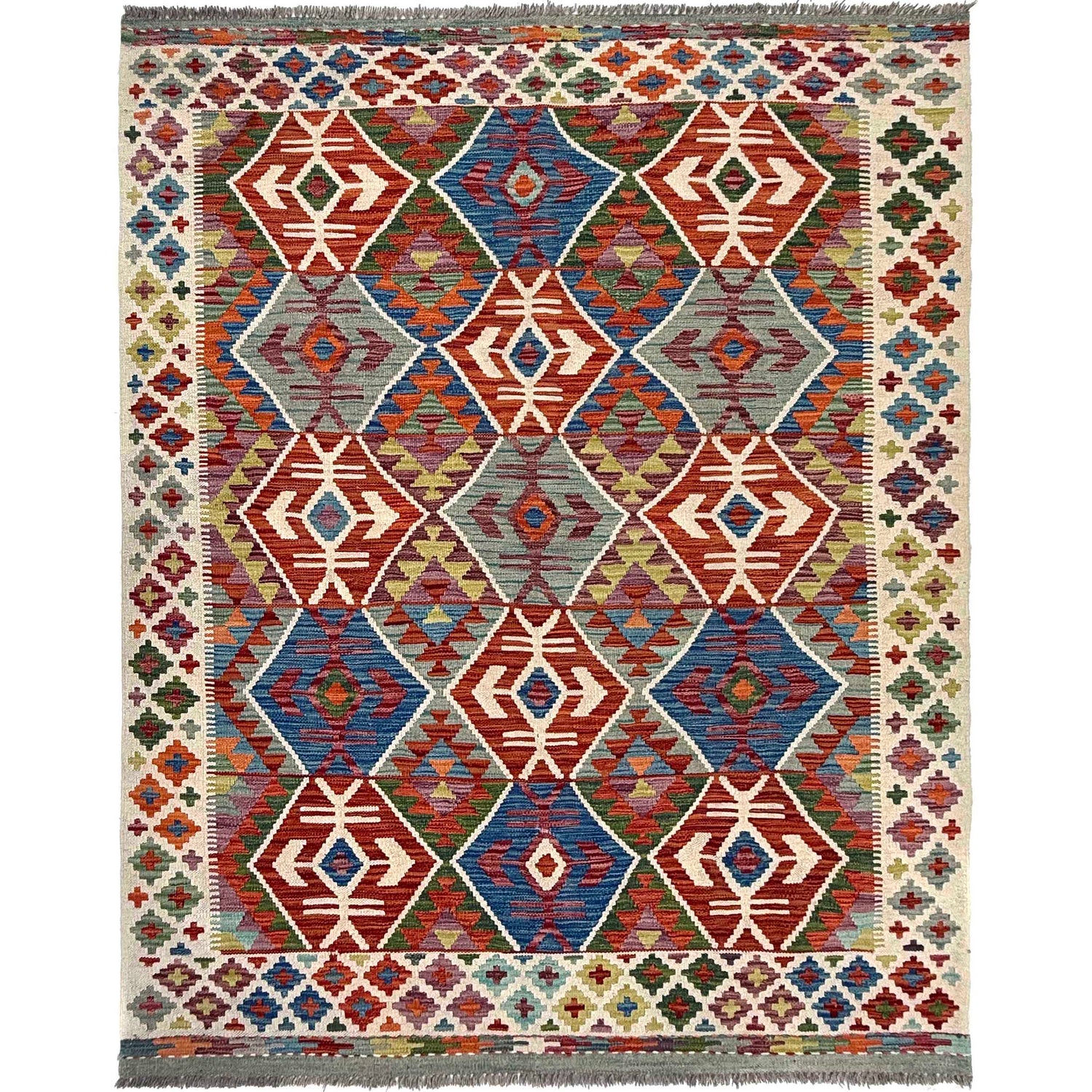 Hand Made Afghan Kilim 4' 10" x 6' 4" ft / 148 x 193 cm - No. W36828