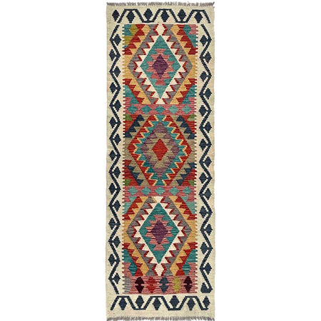 Hand Woven Wool Kelim Runner 2' 1" x 5' 11" ft / 63 x 180 cm - No. W36833