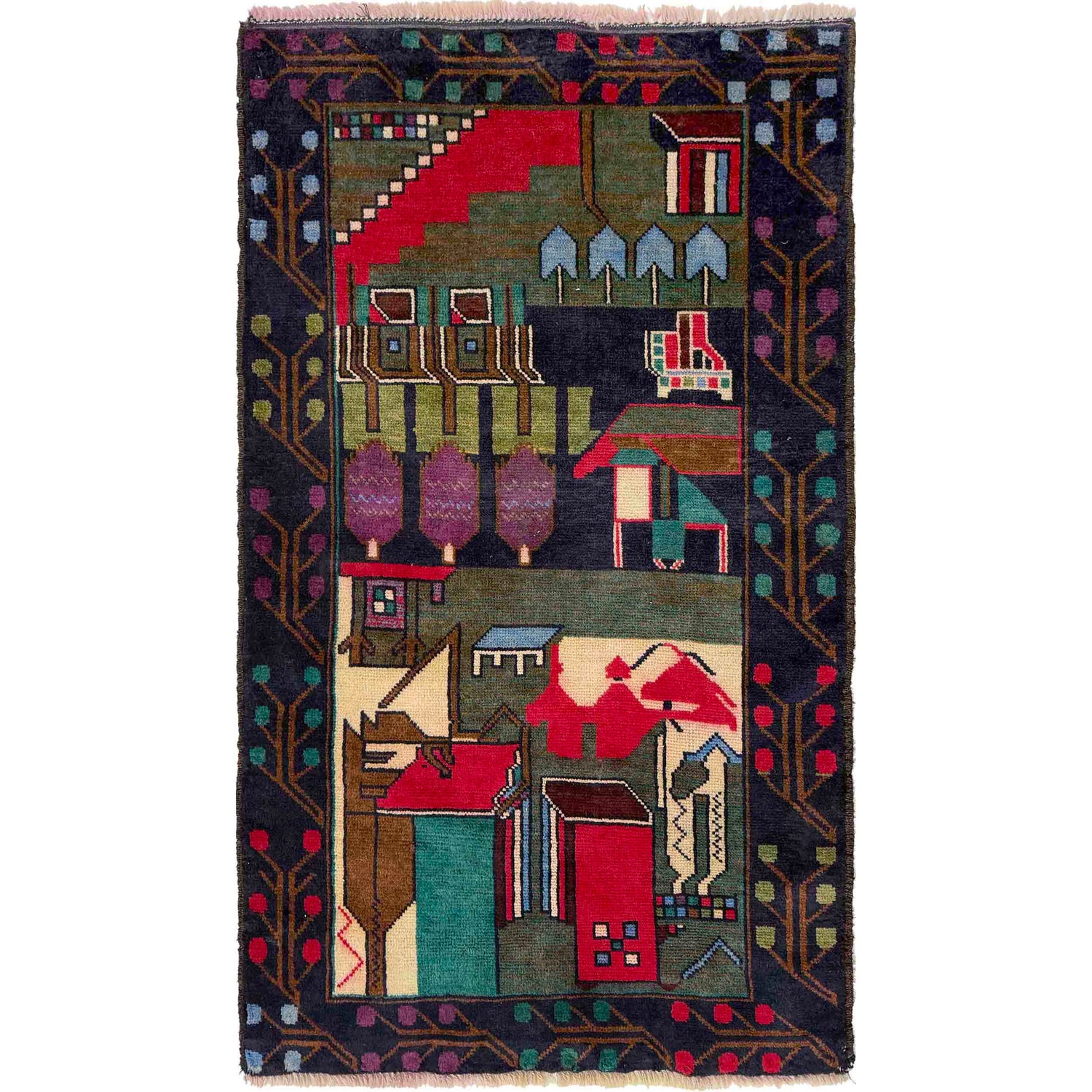 Handmade Pictorial Carpet 2' 6" x 4' 4" ft / 76 x 132 cm - No. W37610