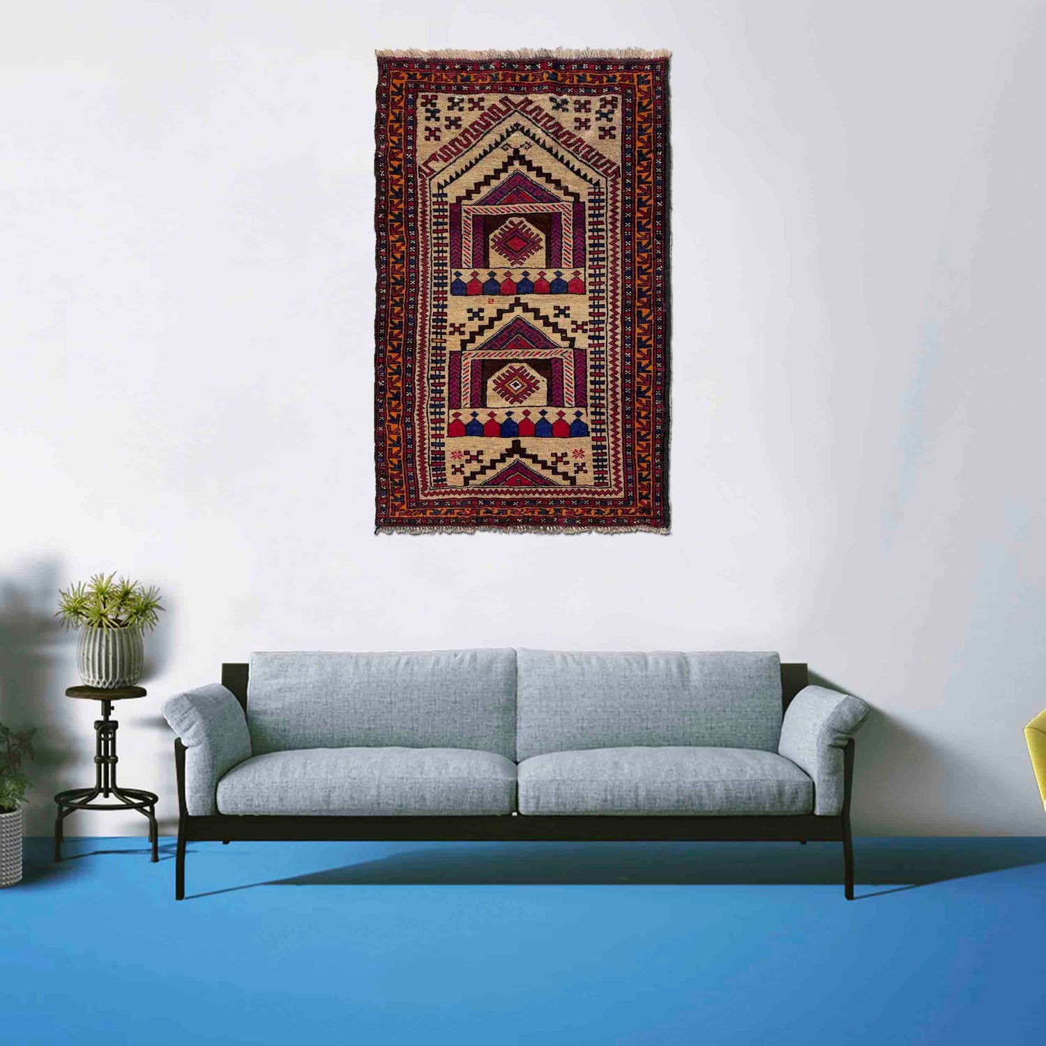 Multi Color Prayer Rug 2' 8" x 4' 3" ft / 82 x 129 cm - No. W37611