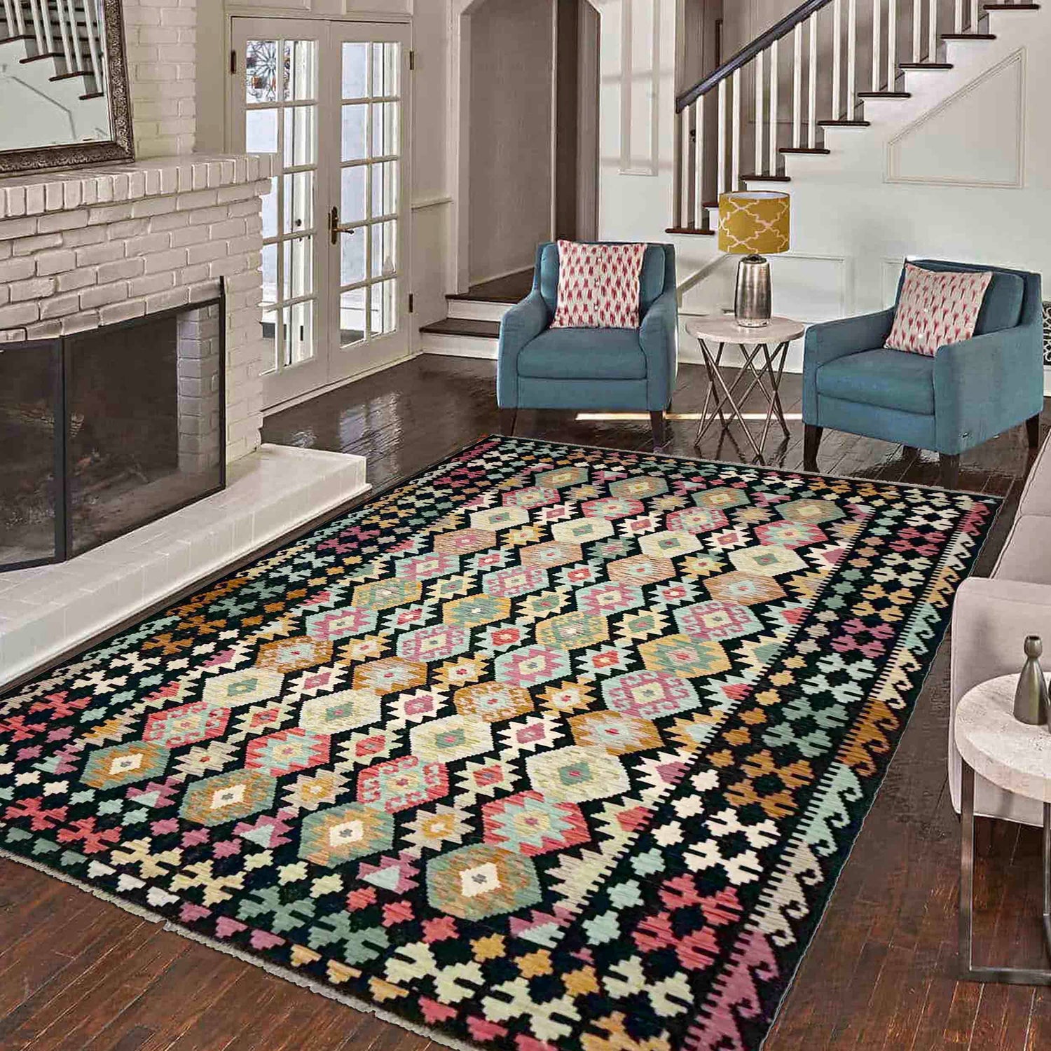 Handmade Turkish Design Wool Kilim 6' 8" x 10' 0" ft / 204 x 305 cm - No. W38069