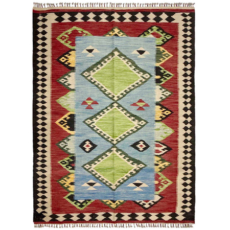 Handmade Turkish Design Wool Kilim 4' 10" x 6' 5" ft / 147 x 196 cm - No. W38074