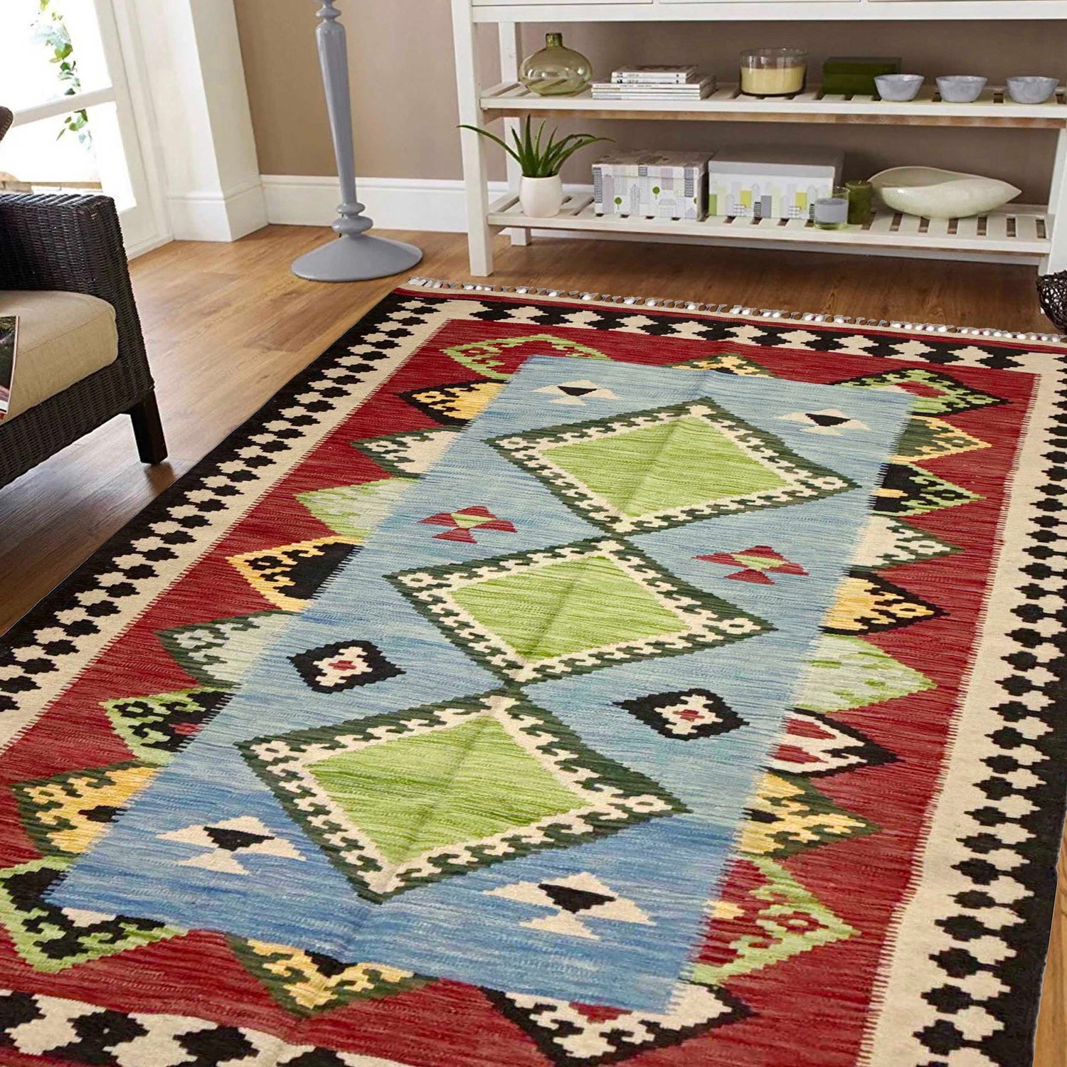 Handmade Turkish Design Wool Kilim 4' 10" x 6' 5" ft / 147 x 196 cm - No. W38074