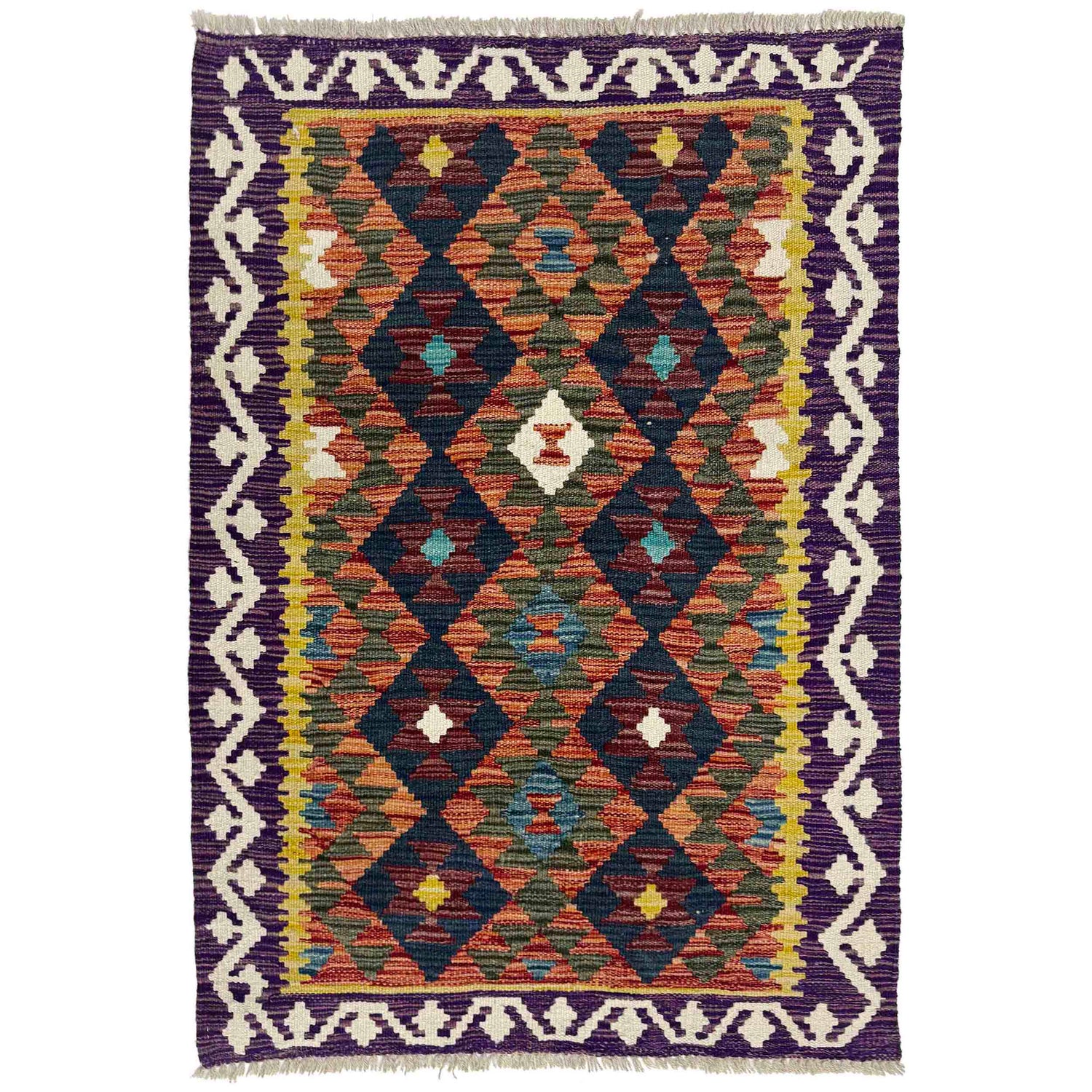 Handmade Turkish Design Wool Kilim 2' 7" x 4' 0" ft / 79 x 123 cm - No. W38090