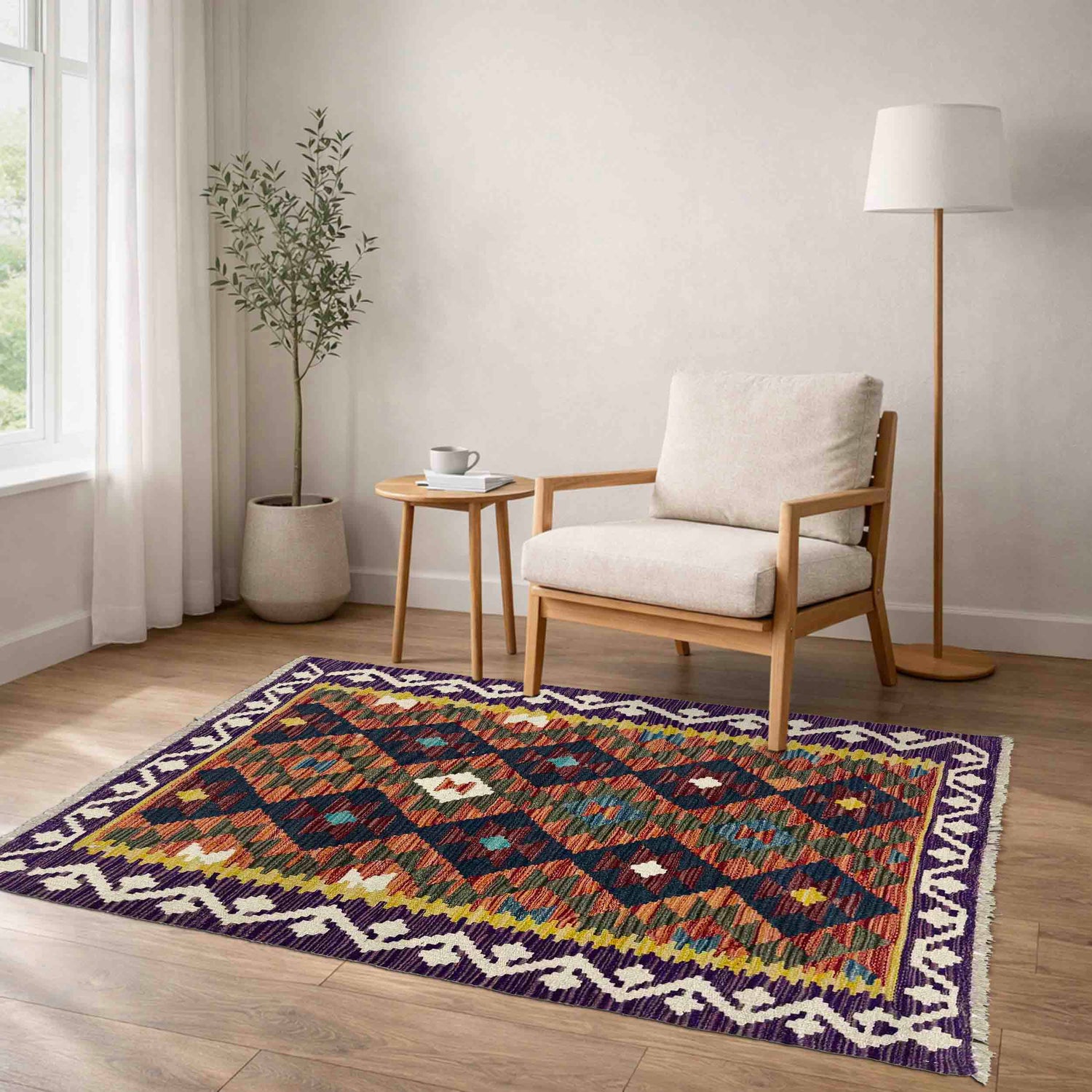 Handmade Turkish Design Wool Kilim 2' 7" x 4' 0" ft / 79 x 123 cm - No. W38090